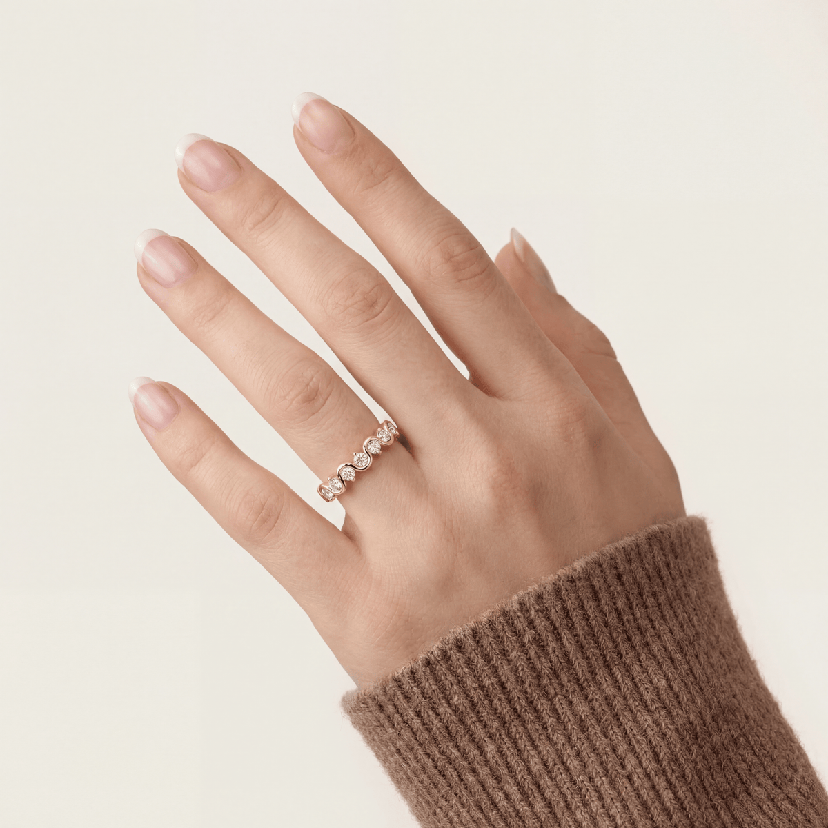 Round Lab - Grown Diamond Wave Half Eternity Ring in 14K Solid Gold/Platinum - Rings