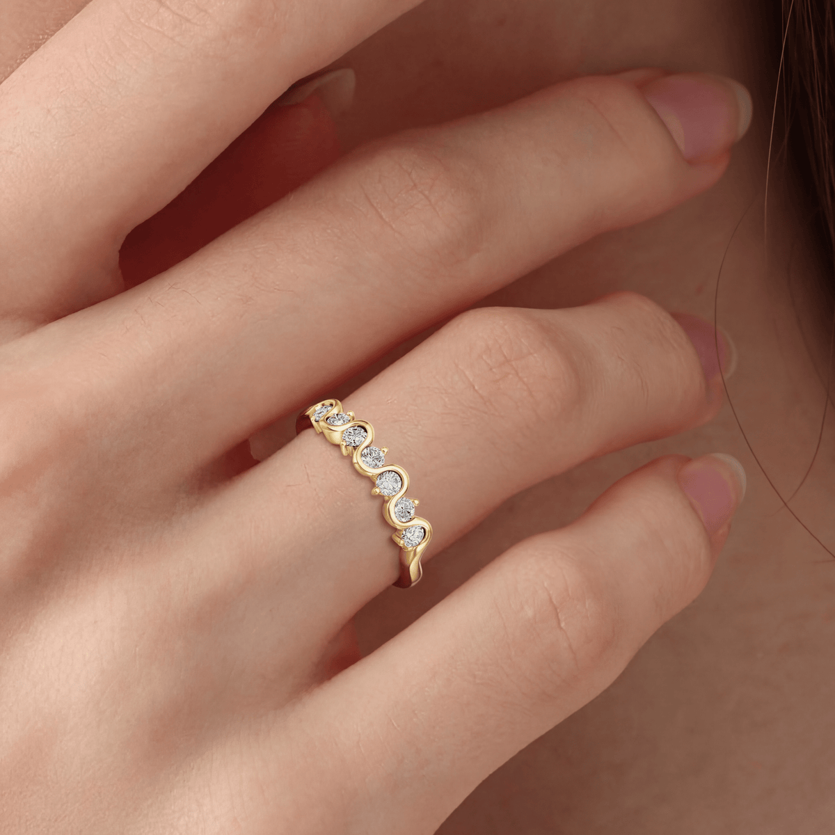 Round Lab - Grown Diamond Wave Half Eternity Ring in Sterling Silver - Rings
