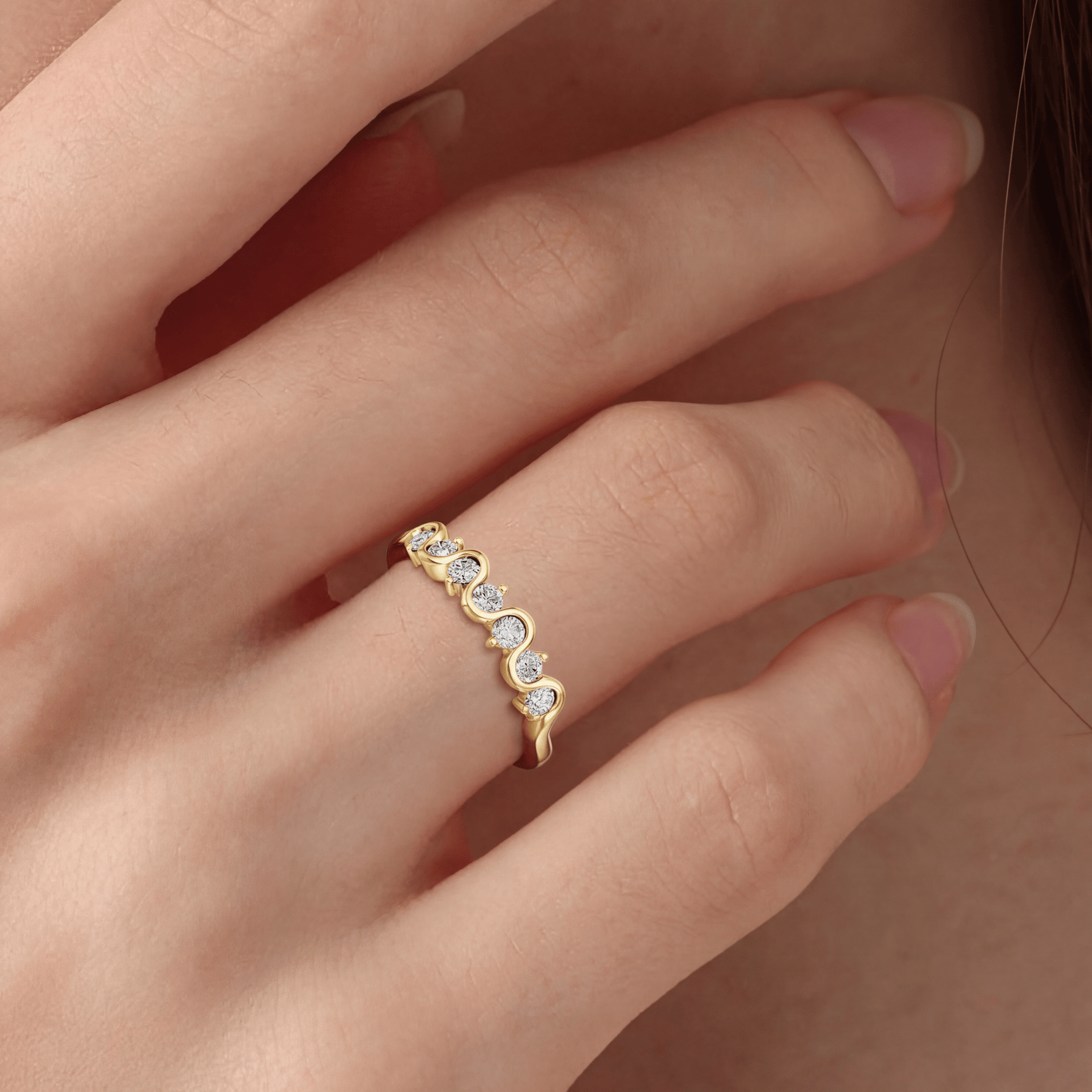 Round Lab - Grown Diamond Wave Half Eternity Ring in Sterling Silver - Rings