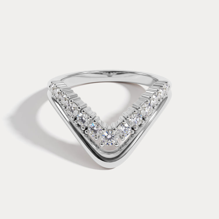 Chevron V-Shaped Lab-Grown Diamond Ring in Sterling Silver