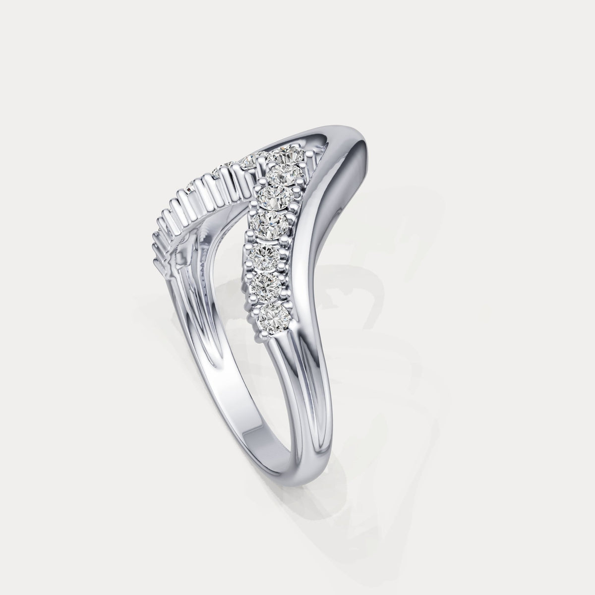 Chevron V - Shaped Lab - Grown Diamond Ring in Sterling Silver - Rings