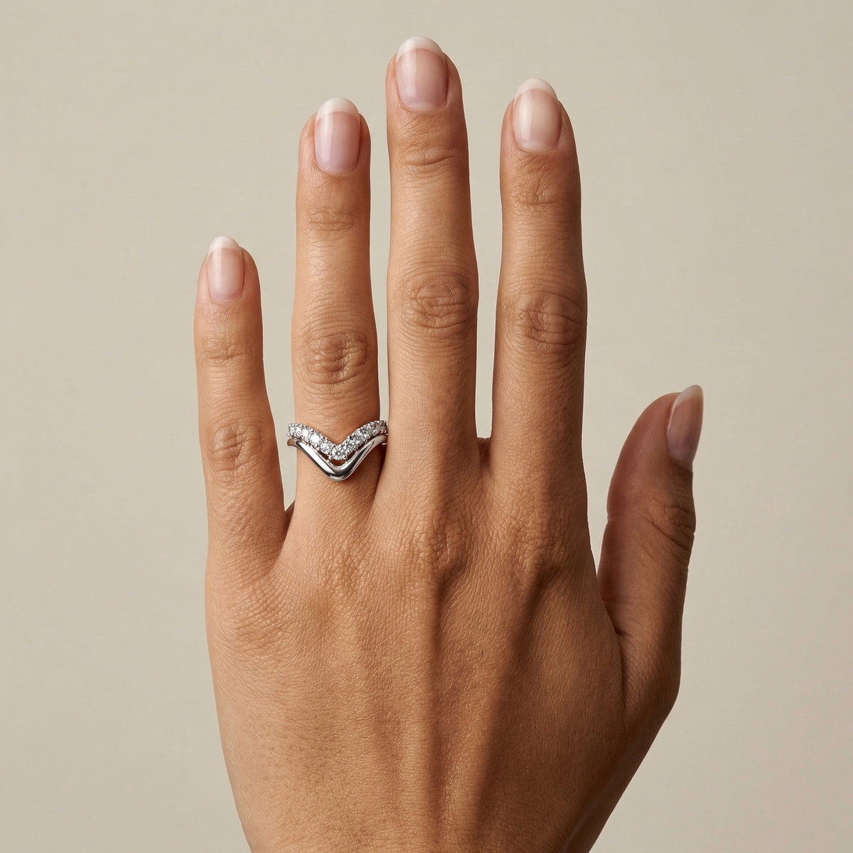 Chevron V - Shaped Lab - Grown Diamond Ring in Sterling Silver - Rings