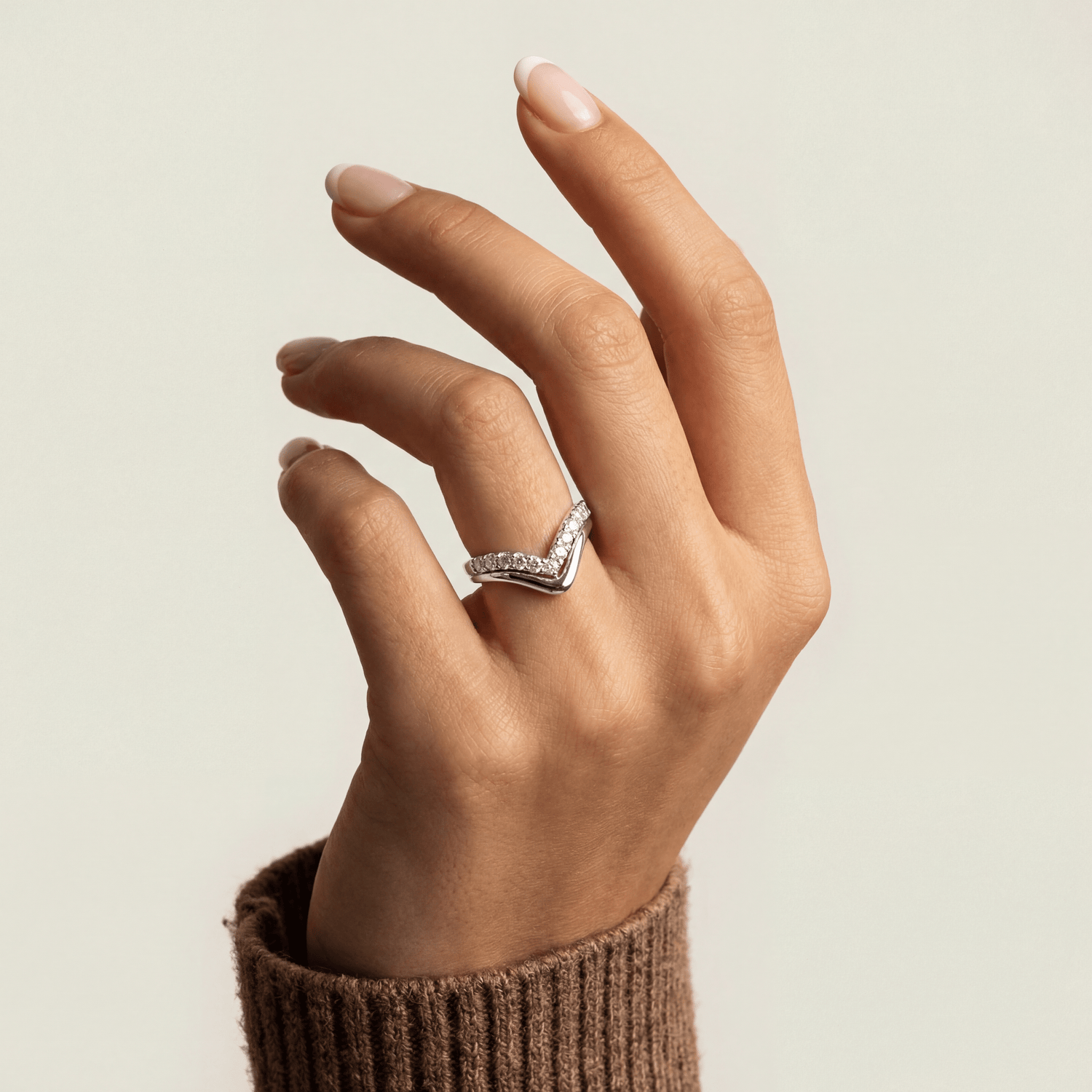 Chevron V - Shaped Lab - Grown Diamond Ring in Sterling Silver - Rings