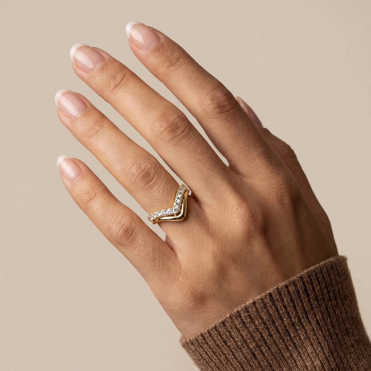 Chevron V-Shaped Lab-Grown Diamond Ring in Sterling Silver - Rings