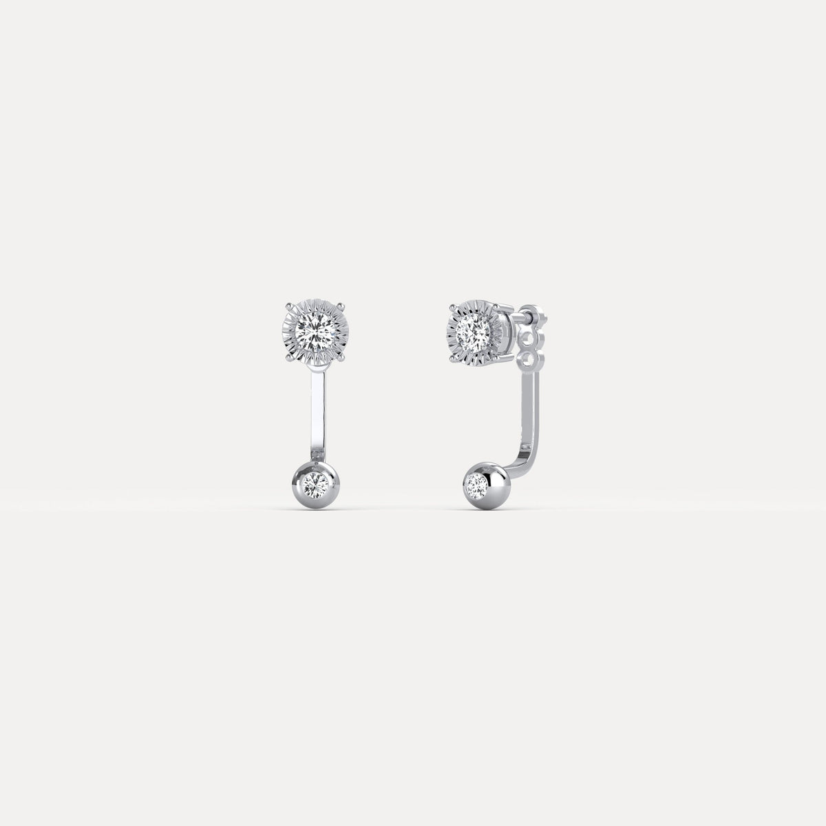 2 - in - 1 Convertible Round Lab - Grown Diamond Stud & Drop Earrings in Sterling Silver - Earrings
