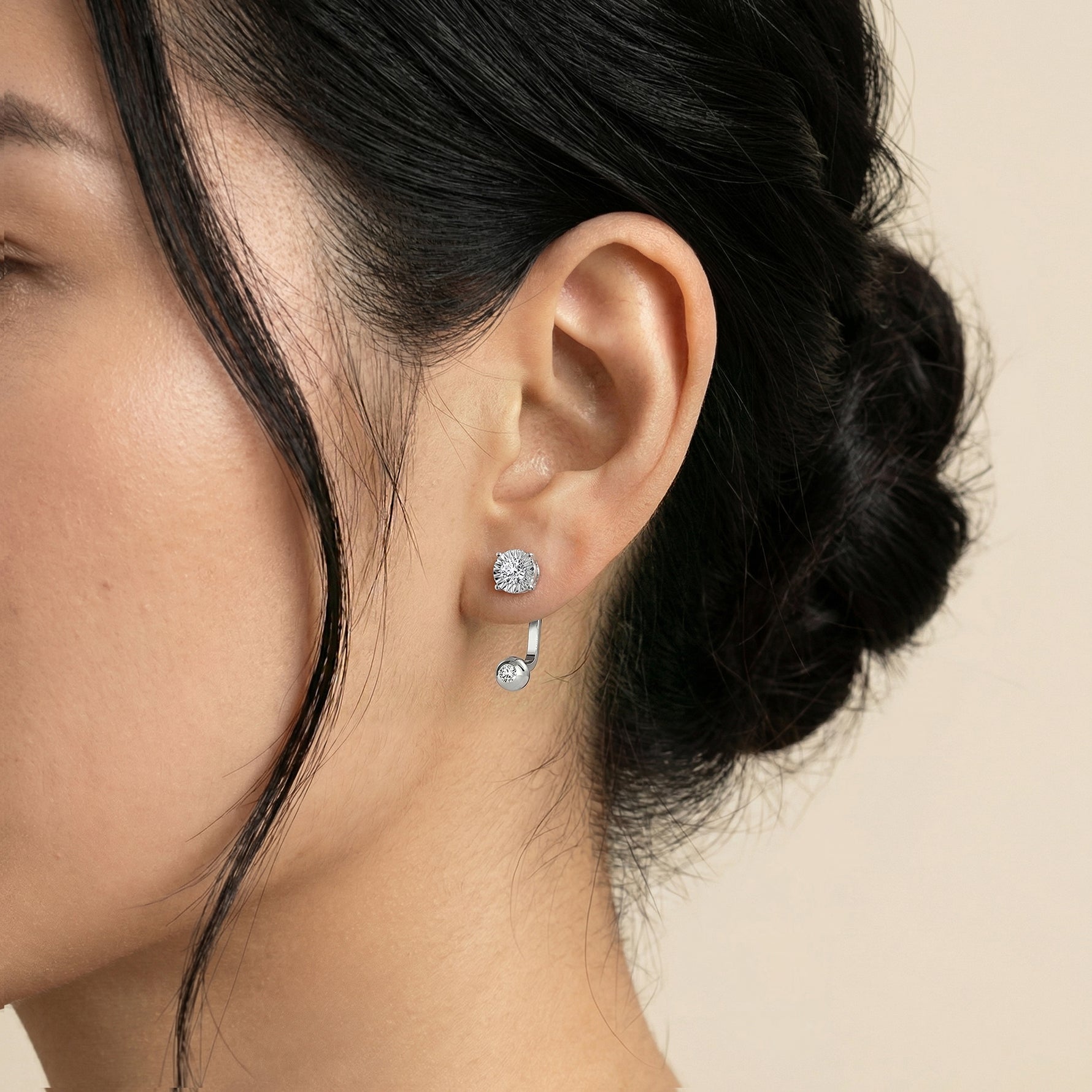 2 - in - 1 Convertible Round Lab - Grown Diamond Stud & Drop Earrings in Sterling Silver - Earrings