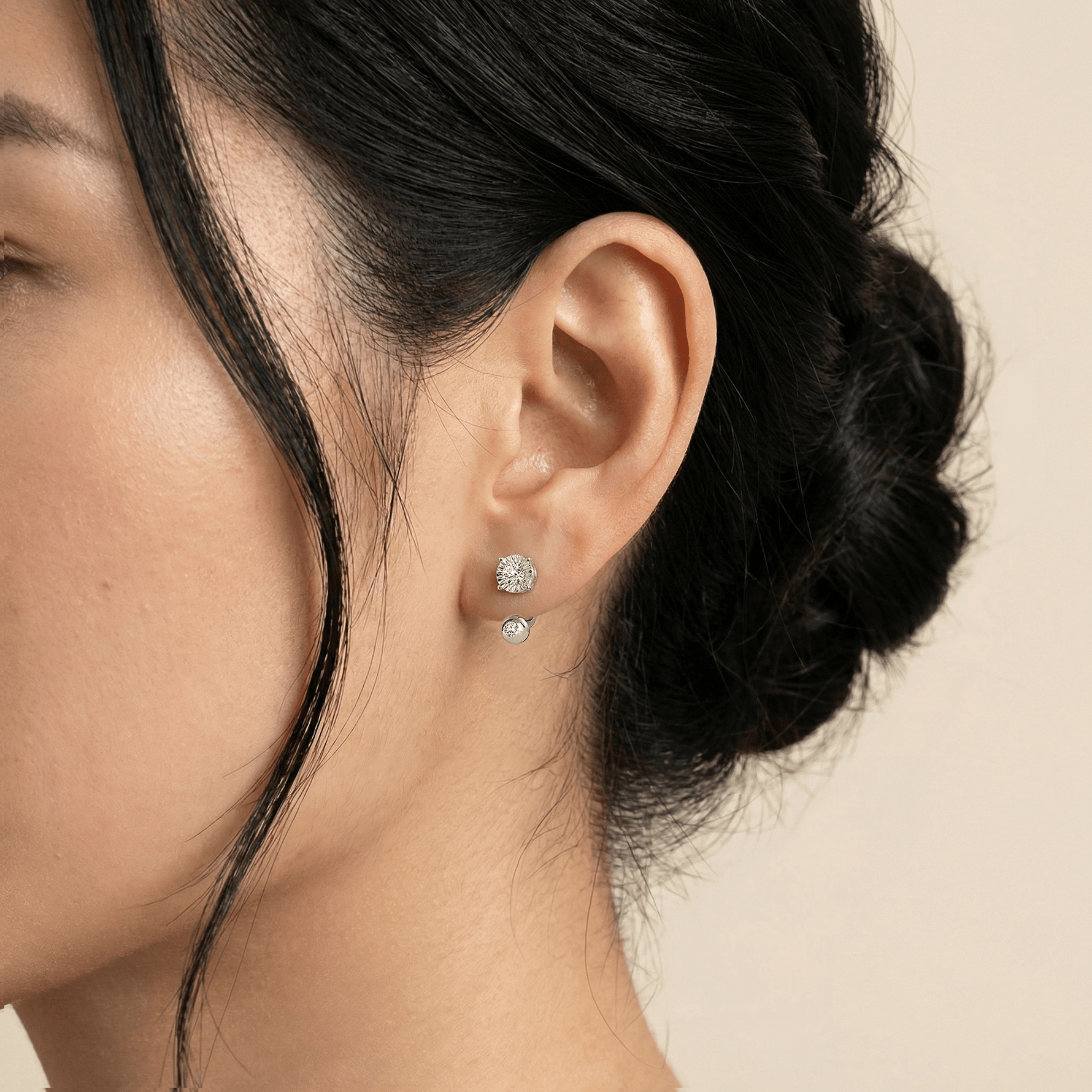 2-in-1 Convertible Round Lab-Grown Diamond Stud & Drop Earrings in Sterling Silver - Earrings