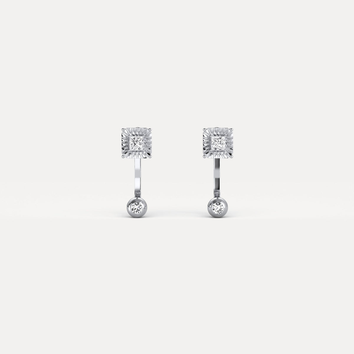 2 - in - 1 Convertible Princess Lab - Grown Diamond Stud & Drop Earrings in Sterling Silver - Earrings