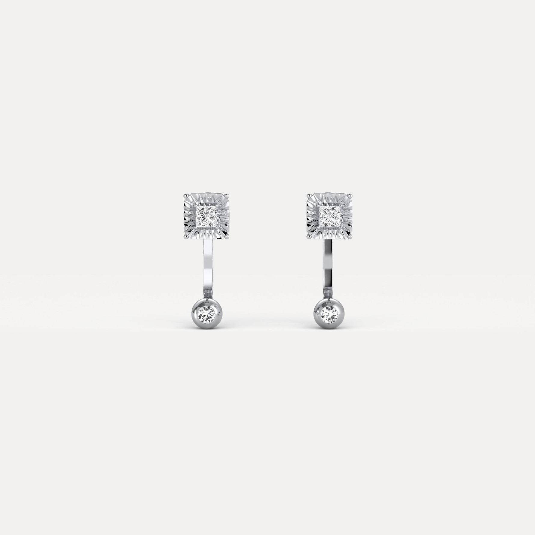 2 - in - 1 Convertible Princess Lab - Grown Diamond Stud & Drop Earrings in Sterling Silver - Earrings