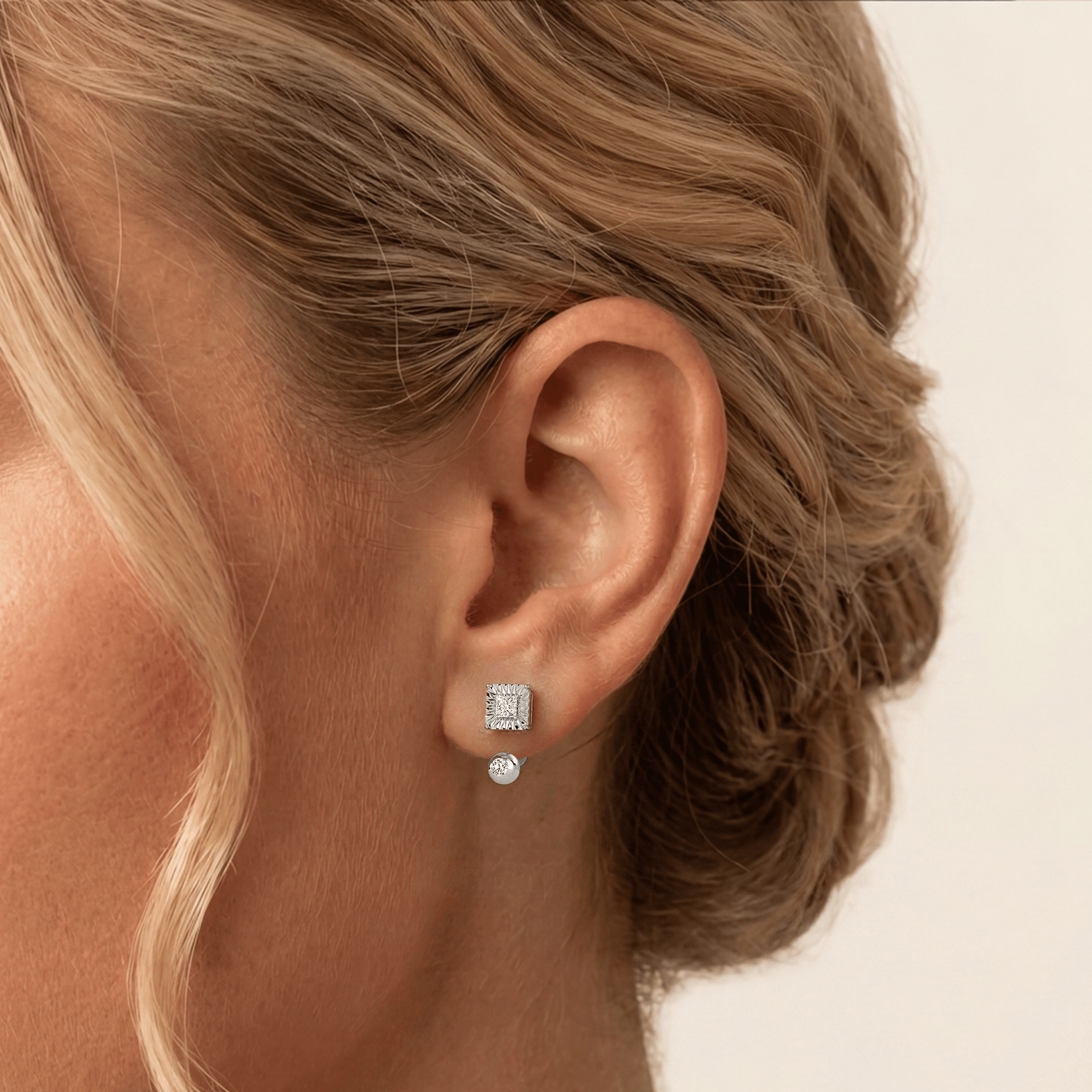 2-in-1 Convertible Princess Lab-Grown Diamond Stud & Drop Earrings in Sterling Silver - Earrings