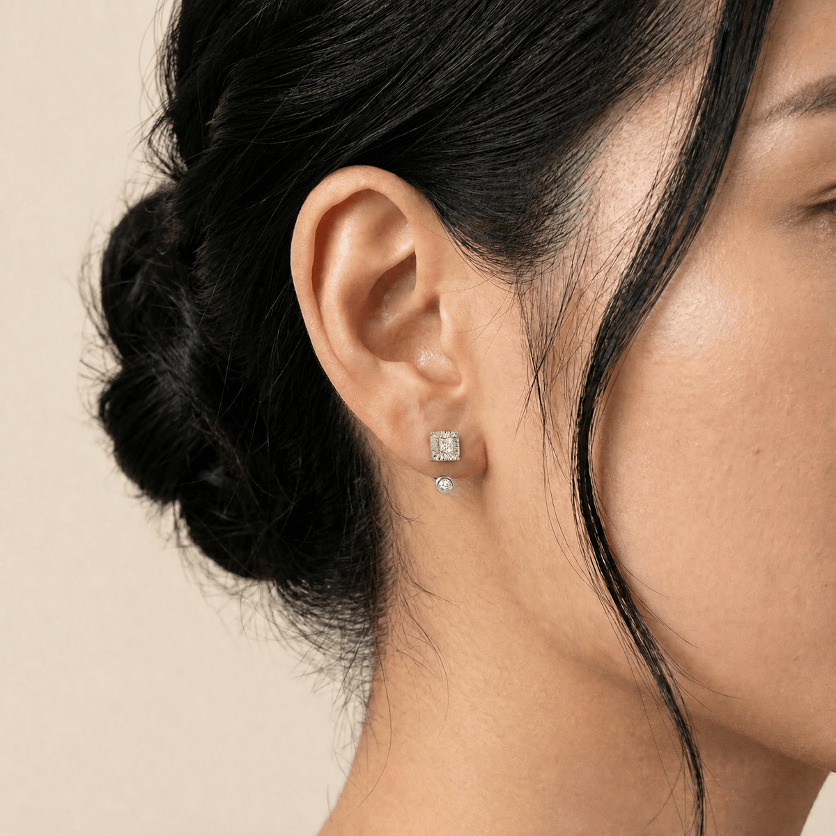 2-in-1 Convertible Princess Lab-Grown Diamond Stud & Drop Earrings in Sterling Silver - Earrings