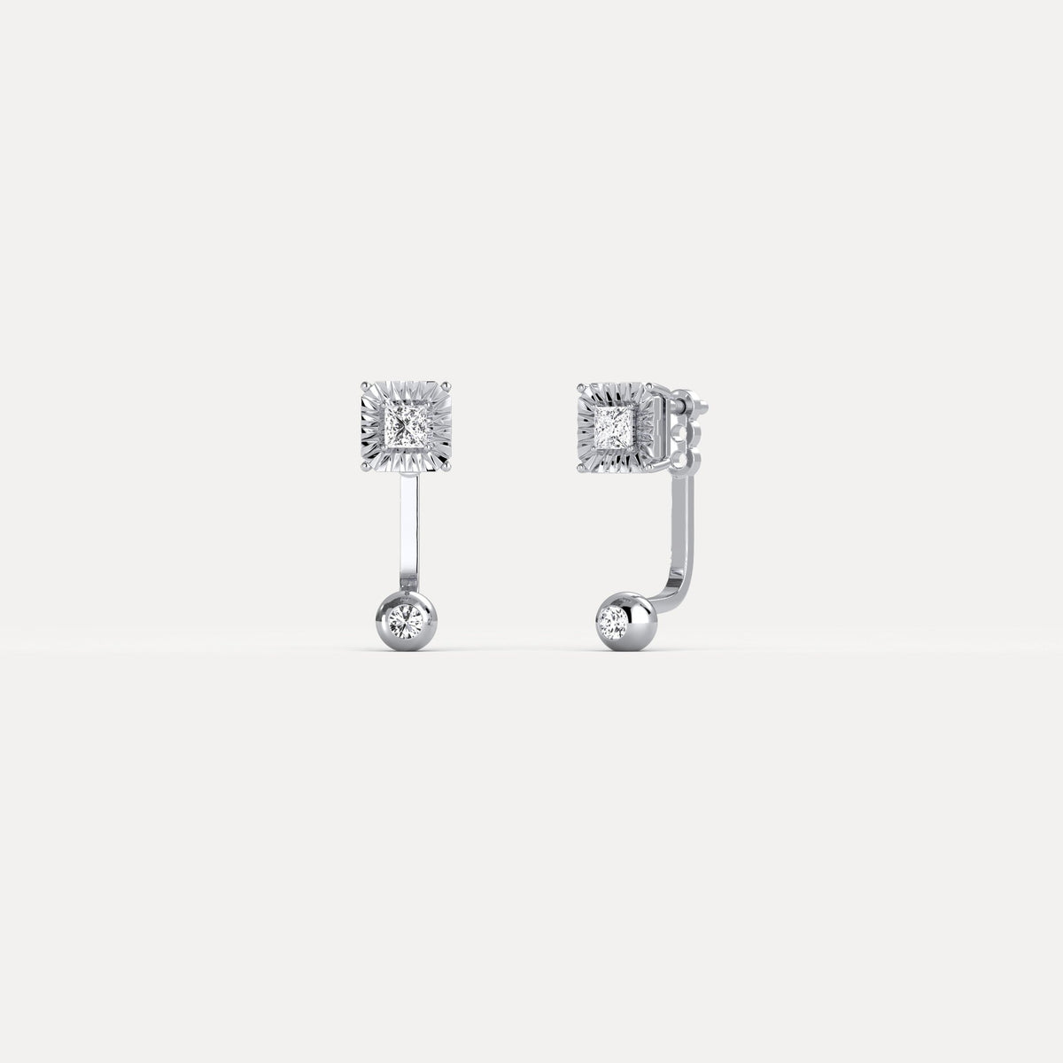 2 - in - 1 Convertible Princess Lab - Grown Diamond Stud & Drop Earrings in Sterling Silver - Earrings