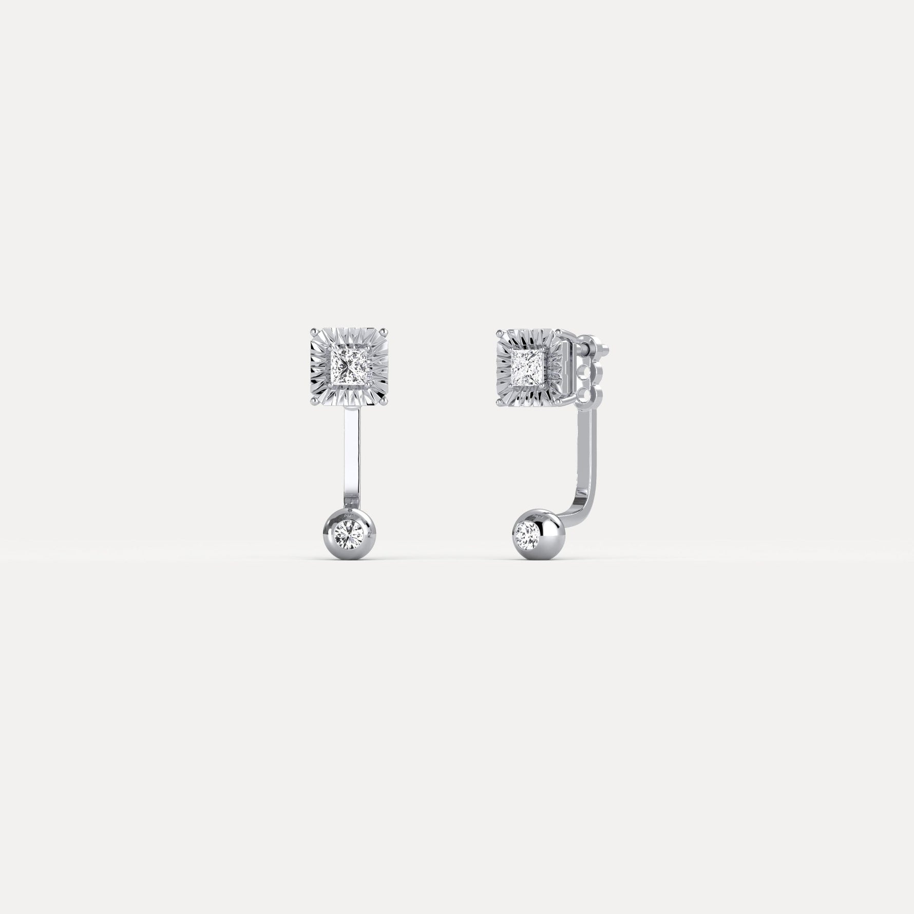 2 - in - 1 Convertible Princess Lab - Grown Diamond Stud & Drop Earrings in Sterling Silver - Earrings
