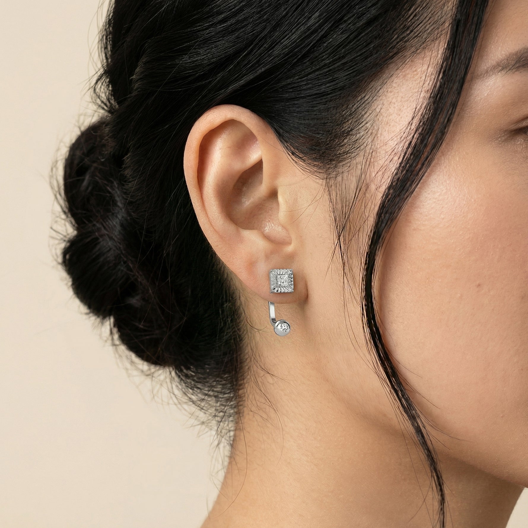 2 - in - 1 Convertible Princess Lab - Grown Diamond Stud & Drop Earrings in Sterling Silver - Earrings