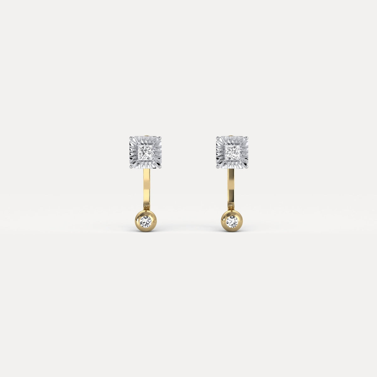 2 - in - 1 Convertible Princess Lab - Grown Diamond Stud & Drop Earrings in Sterling Silver - Earrings