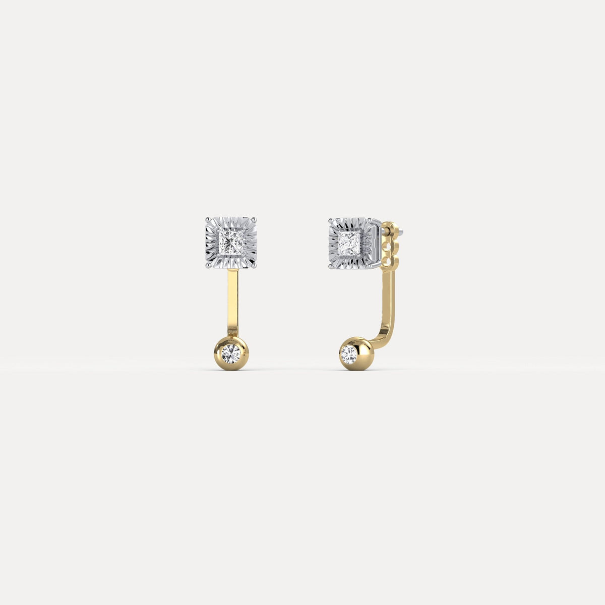 2 - in - 1 Convertible Princess Lab - Grown Diamond Stud & Drop Earrings in Sterling Silver - Earrings