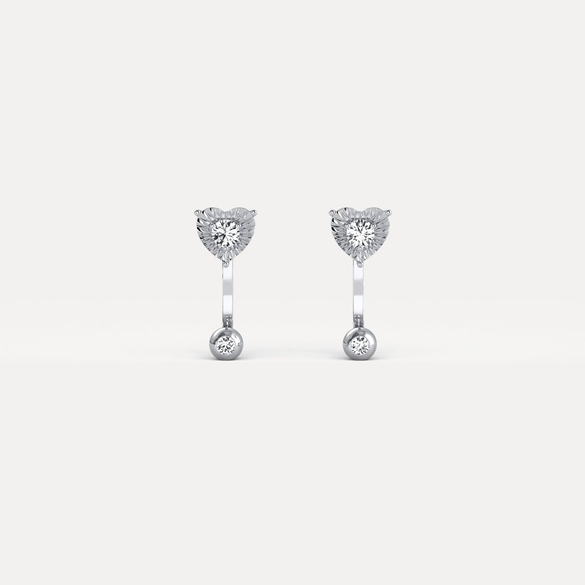 2 - in - 1 Convertible Heart Lab - Grown Diamond Stud & Drop Earrings in Sterling Silver - Earrings