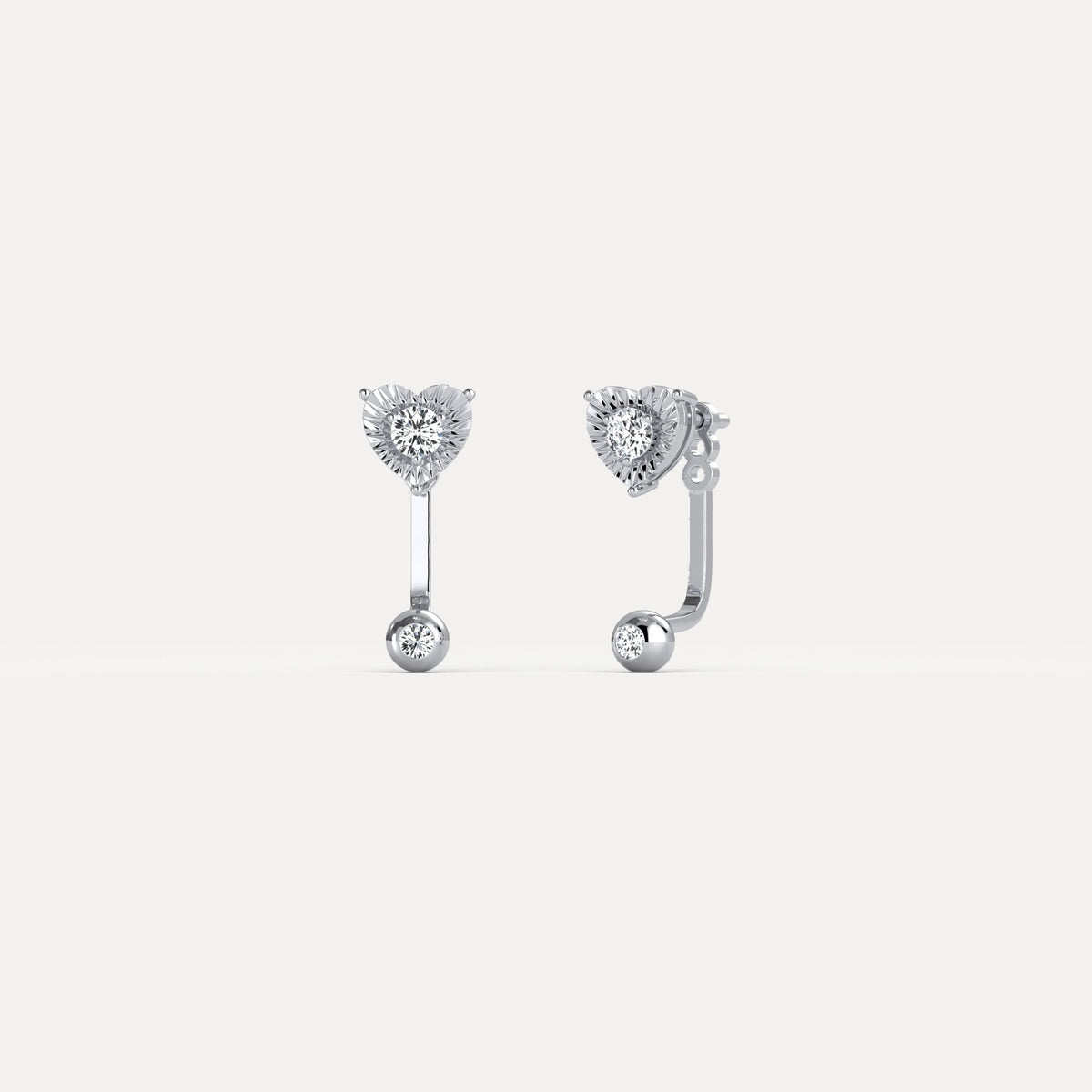 2 - in - 1 Convertible Heart Lab - Grown Diamond Stud & Drop Earrings in Sterling Silver - Earrings