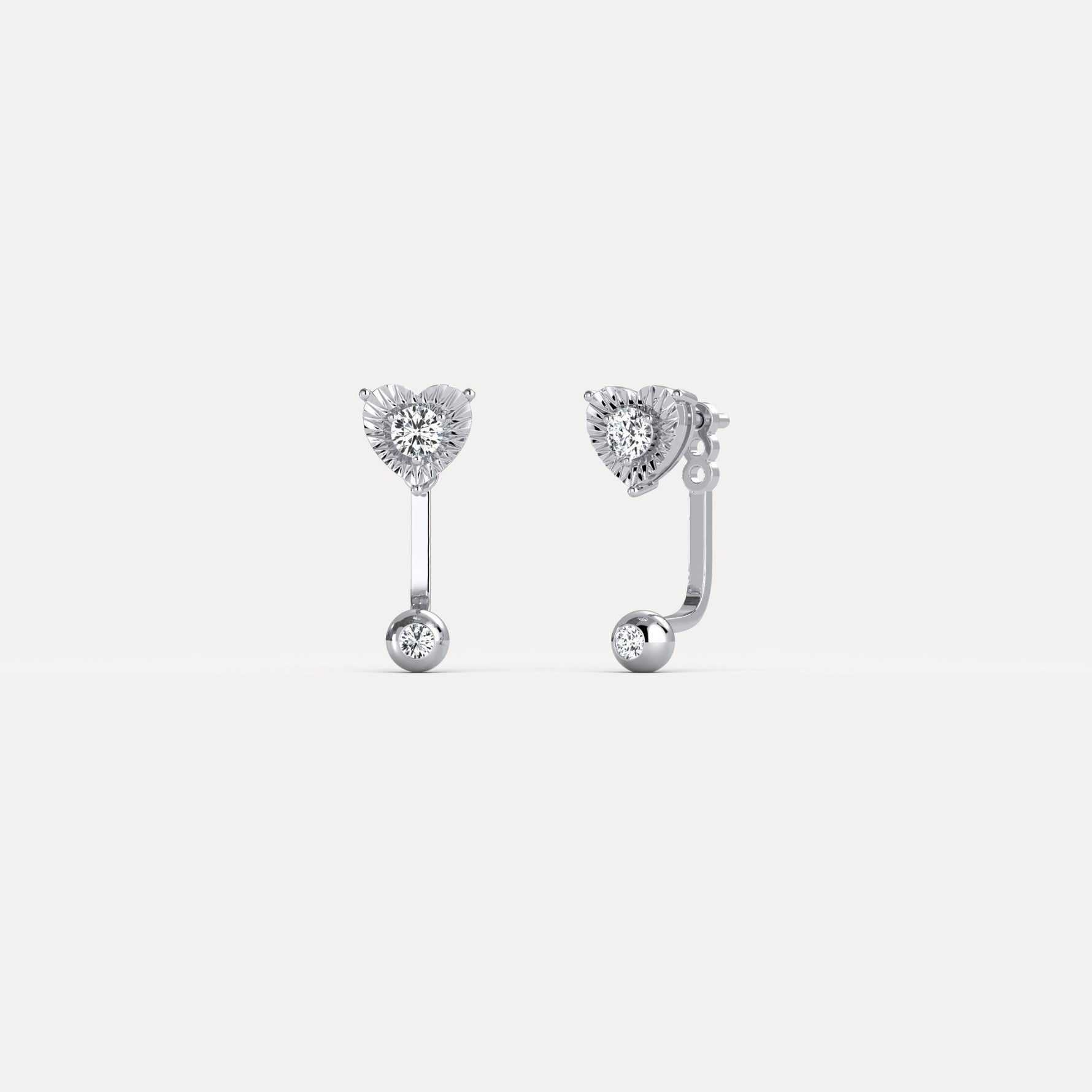 2 - in - 1 Convertible Heart Lab - Grown Diamond Stud & Drop Earrings in Sterling Silver - Earrings