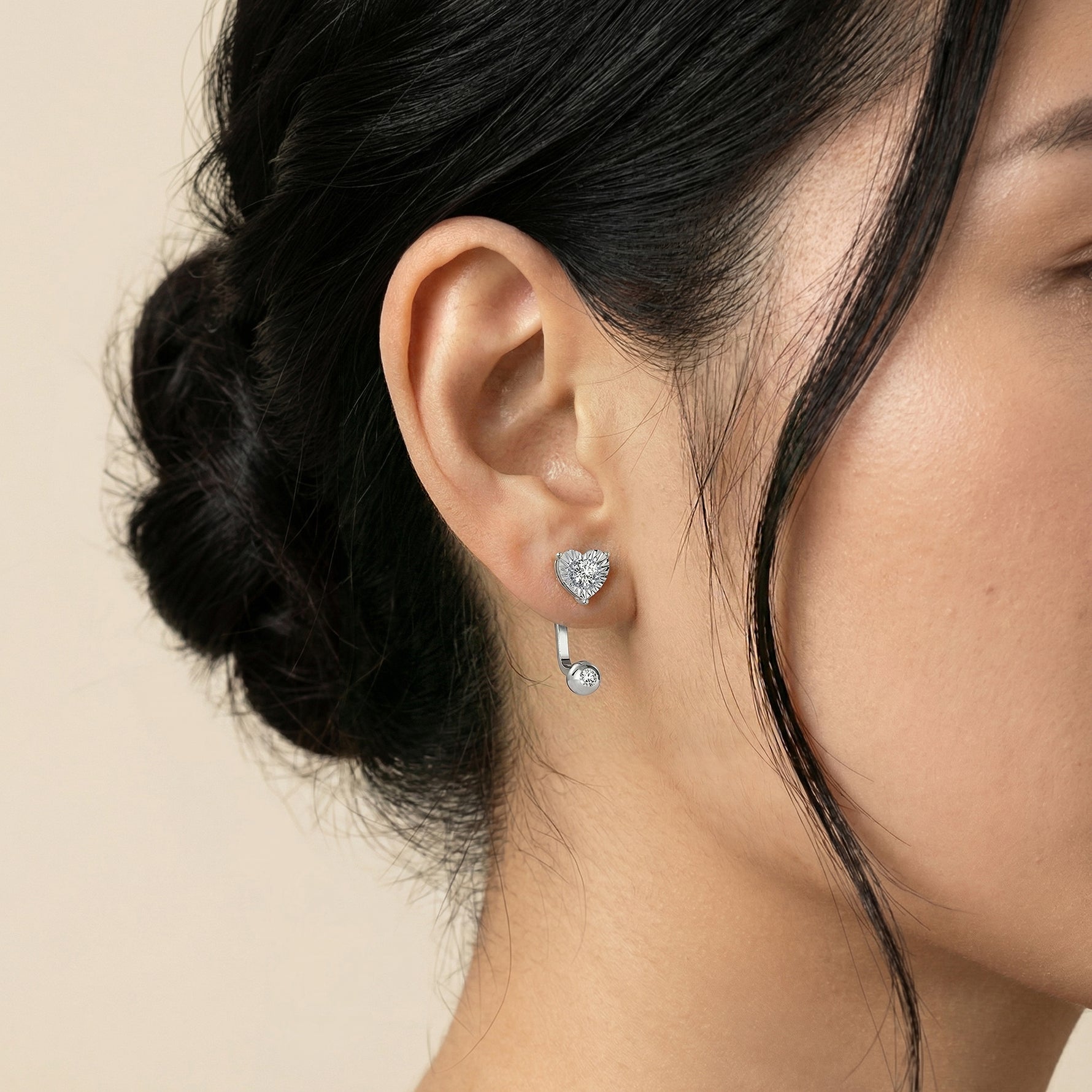 2 - in - 1 Convertible Heart Lab - Grown Diamond Stud & Drop Earrings in Sterling Silver - Earrings
