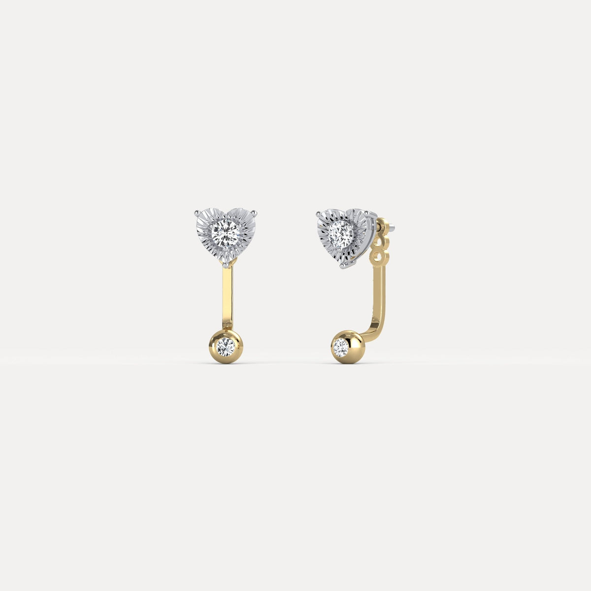 2 - in - 1 Convertible Heart Lab - Grown Diamond Stud & Drop Earrings in Sterling Silver - Earrings