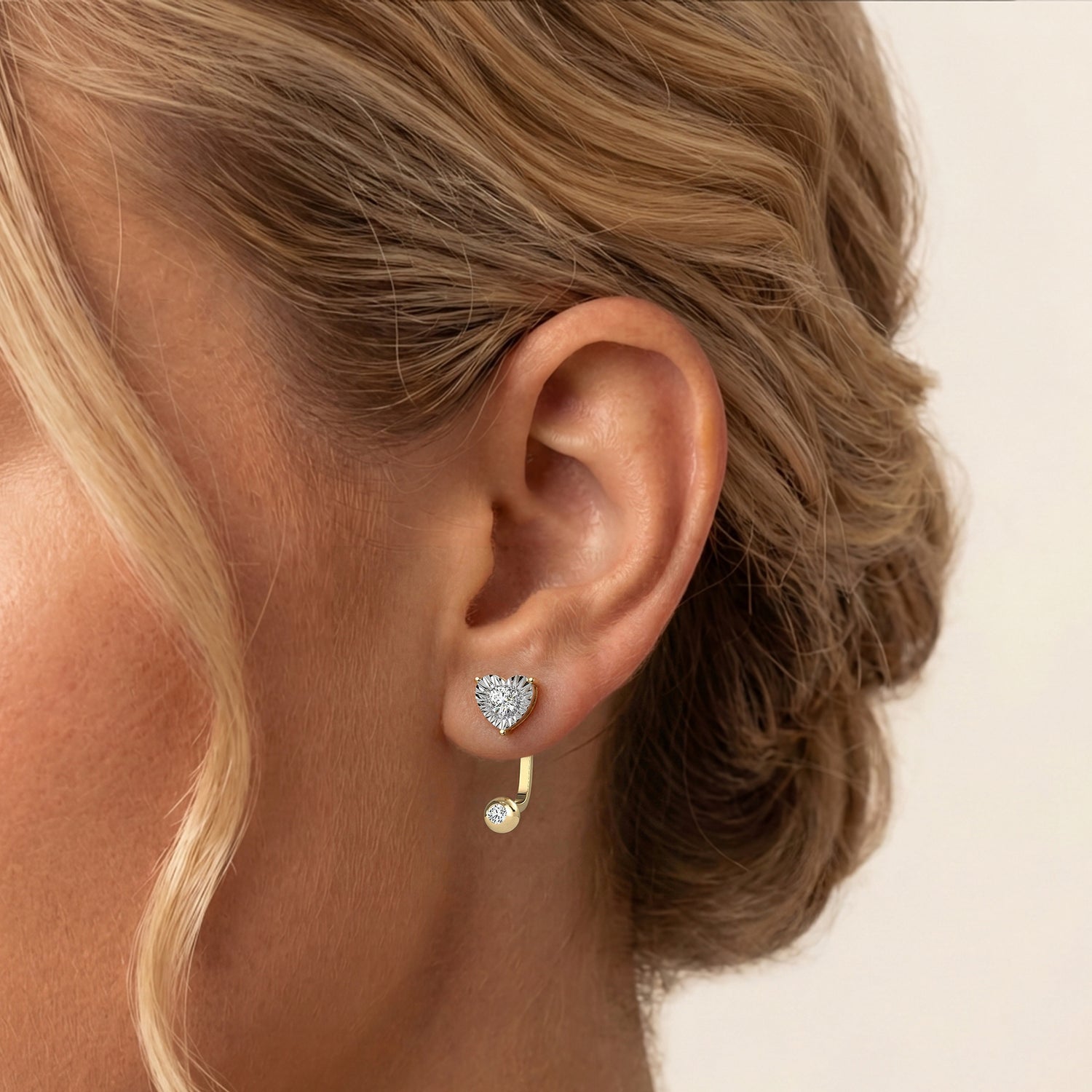 2 - in - 1 Convertible Heart Lab - Grown Diamond Stud & Drop Earrings in Sterling Silver - Earrings