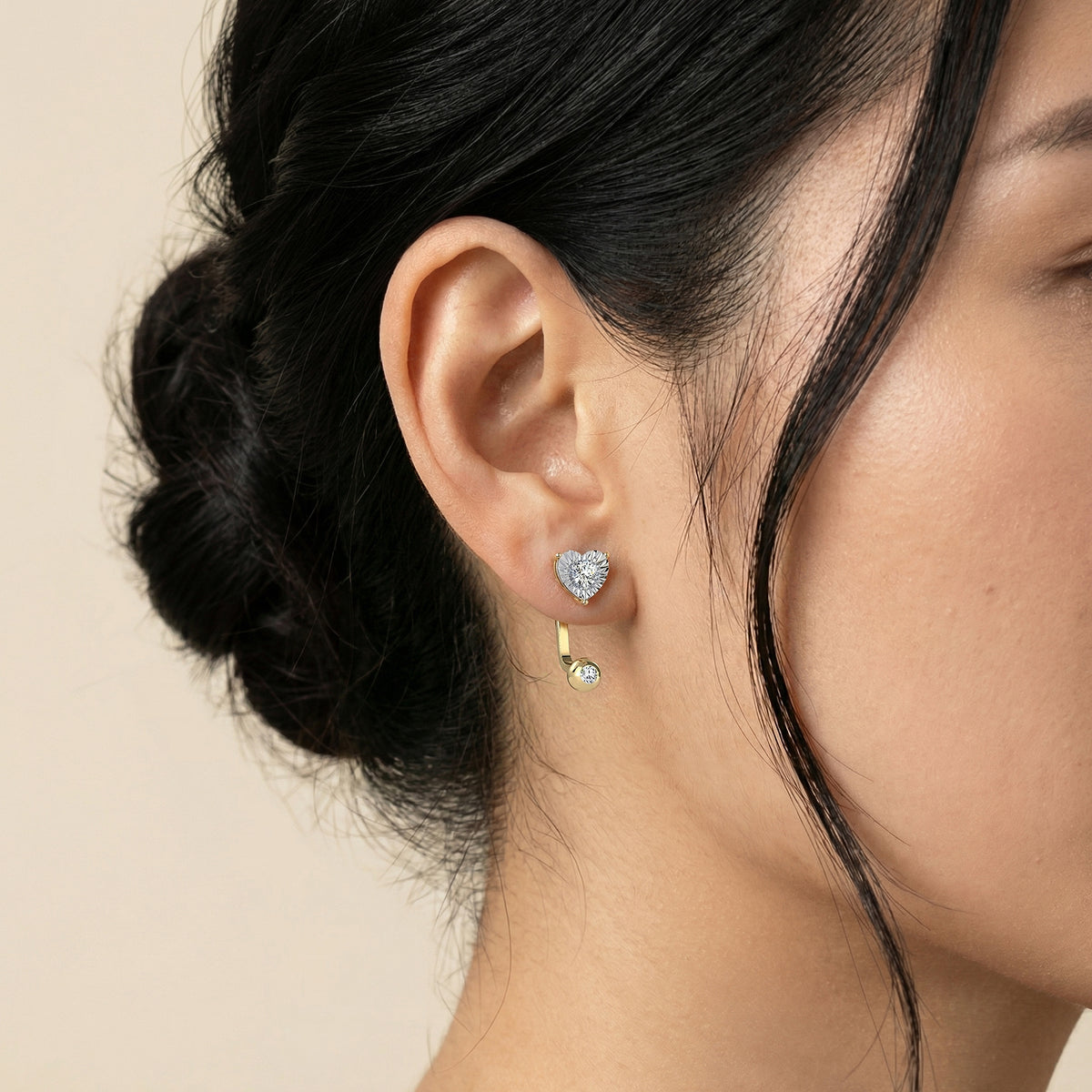 2 - in - 1 Convertible Heart Lab - Grown Diamond Stud & Drop Earrings in Sterling Silver - Earrings