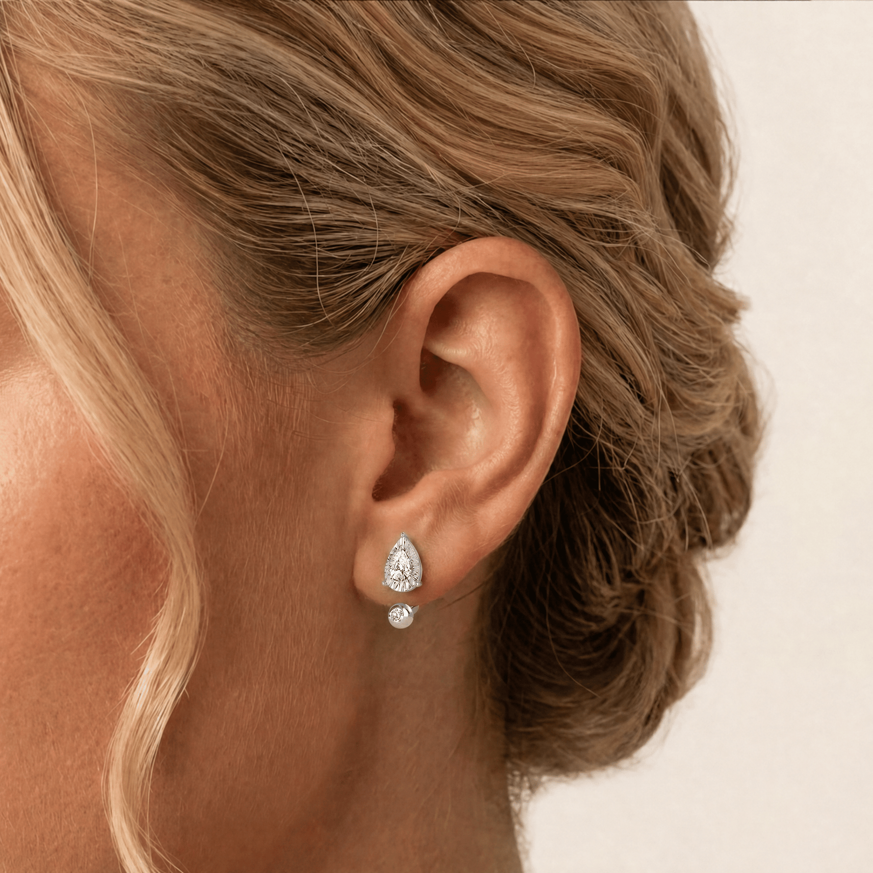 2-in-1 Convertible Pear Lab-Grown Diamond Stud & Drop Earrings in Sterling Silver - Earrings