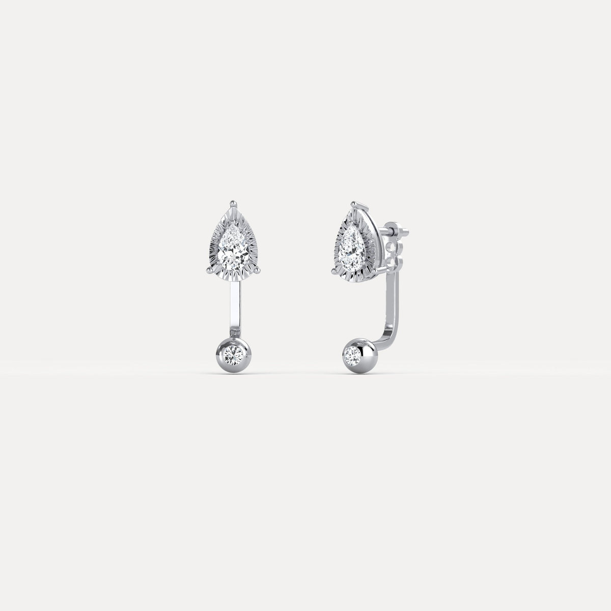 2 - in - 1 Convertible Pear Lab - Grown Diamond Stud & Drop Earrings in Sterling Silver - Earrings