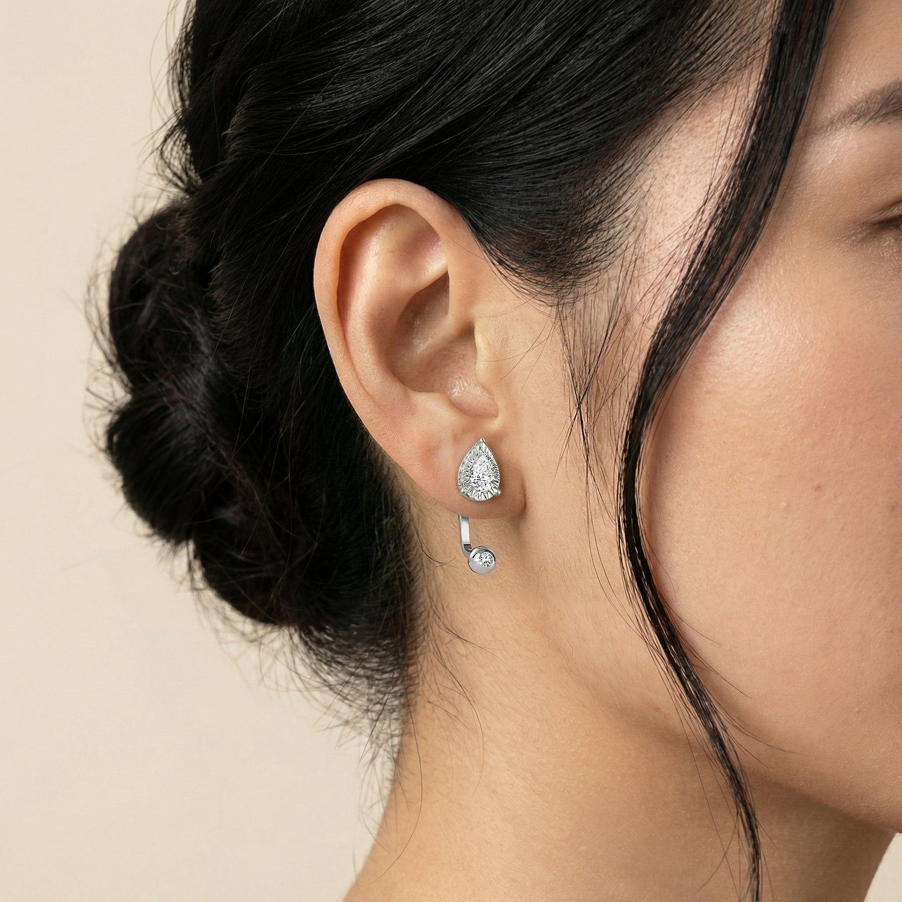 2 - in - 1 Convertible Pear Lab - Grown Diamond Stud & Drop Earrings in Sterling Silver - Earrings