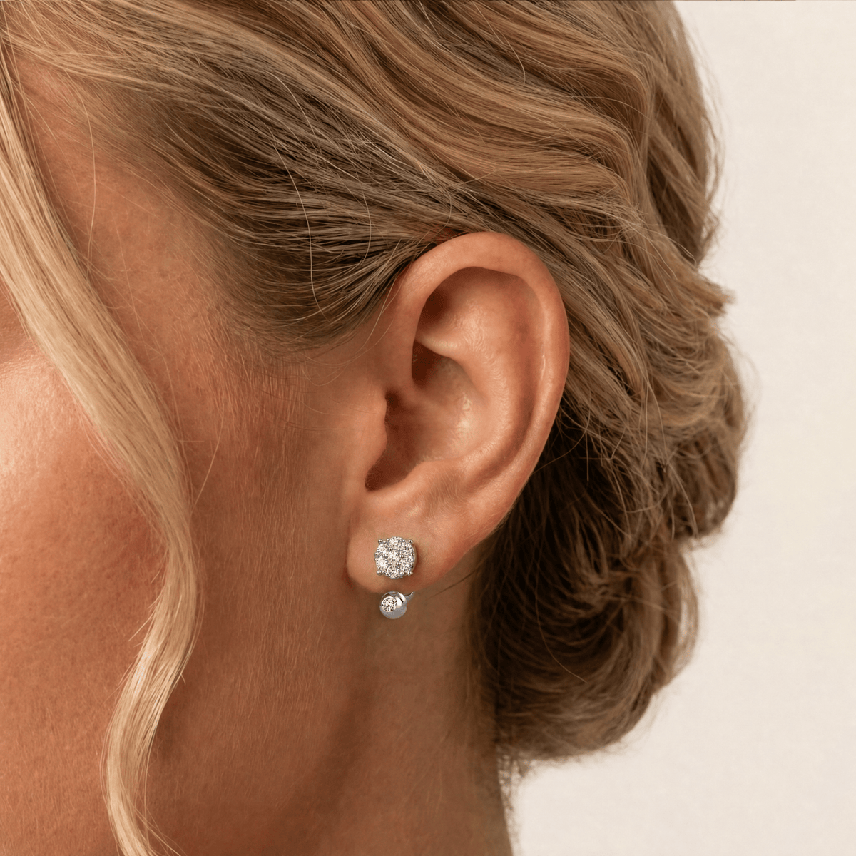 2-in-1 Convertible Pave Round Lab-Grown Diamond Stud & Drop Earrings in Sterling Silver - Earrings