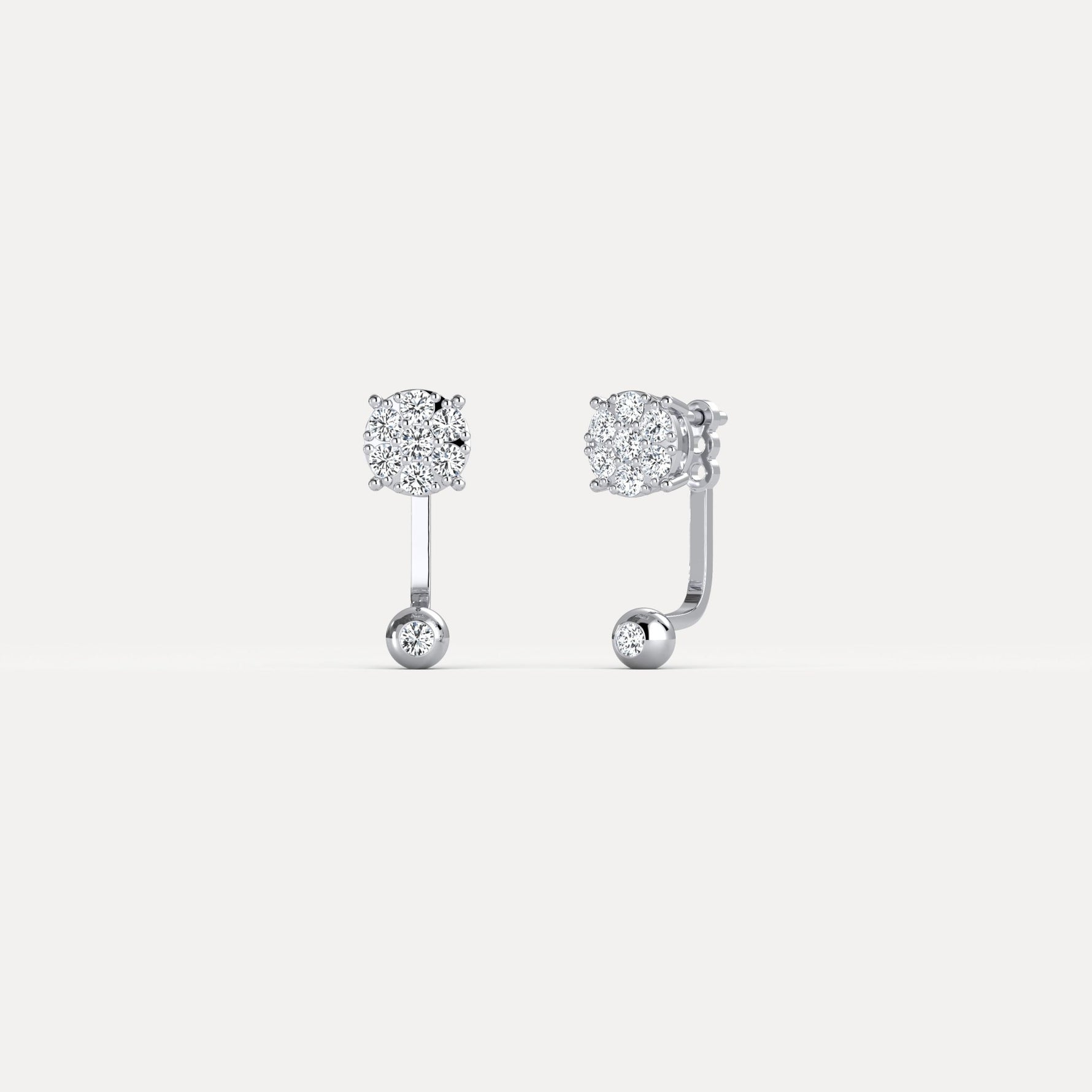 2 - in - 1 Convertible Pave Round Lab - Grown Diamond Stud & Drop Earrings in Sterling Silver - Earrings