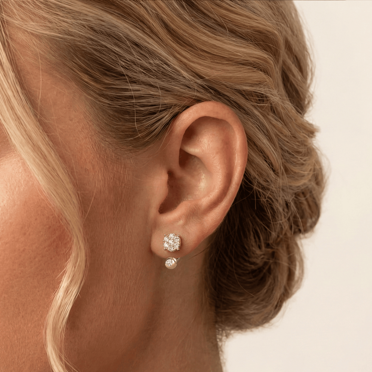 2-in-1 Convertible Pave Round Lab-Grown Diamond Stud & Drop Earrings in Sterling Silver - Earrings