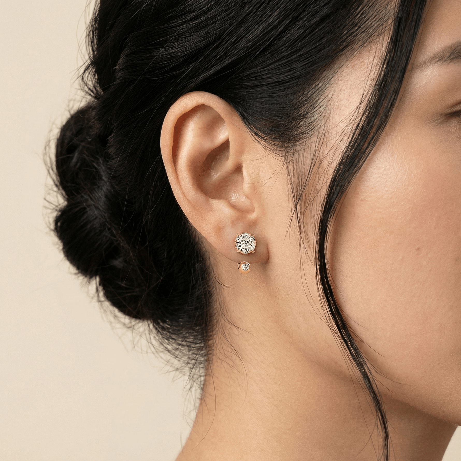 2-in-1 Convertible Pave Round Lab-Grown Diamond Stud & Drop Earrings in Sterling Silver - Earrings