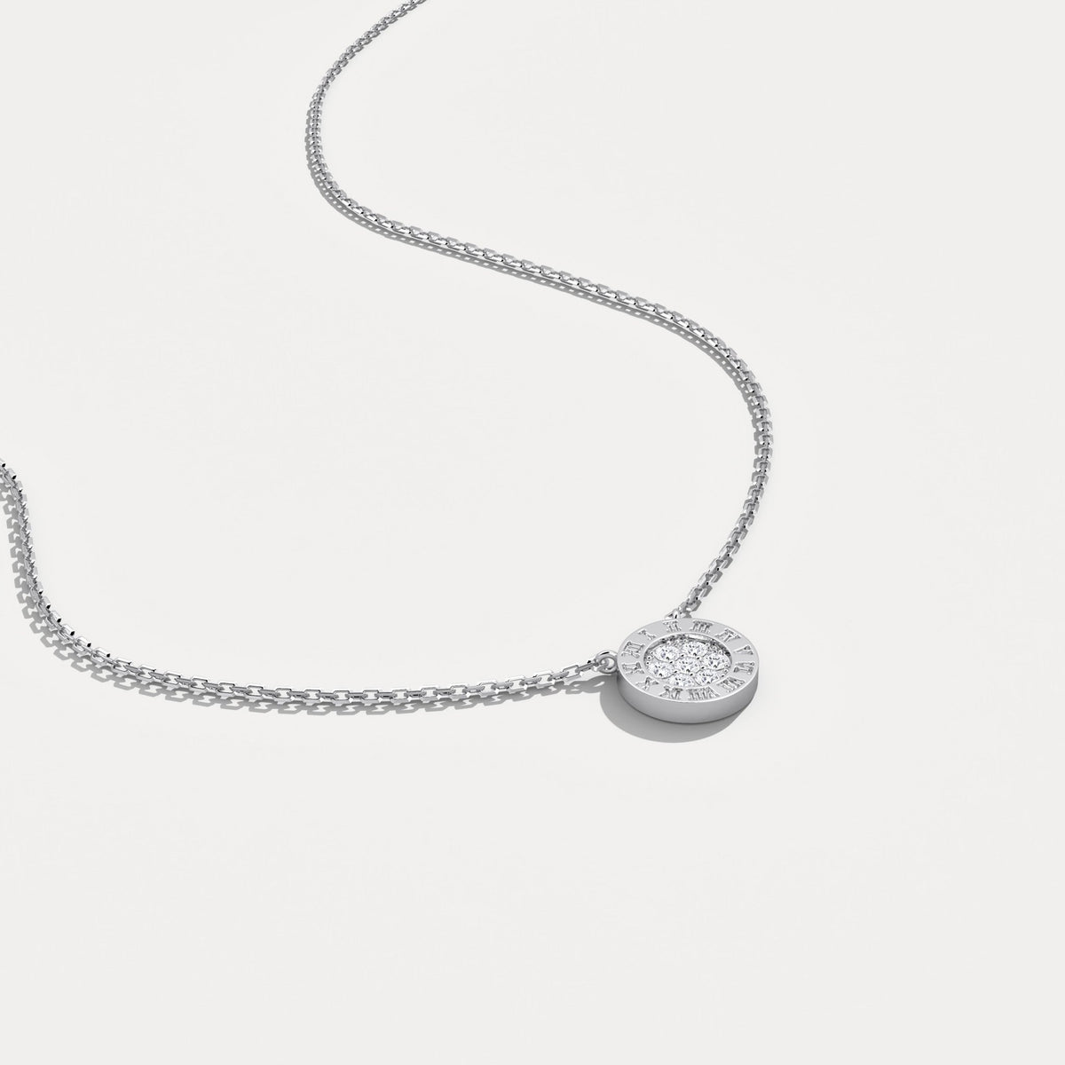Sterling Silver Roman Numeral Disc Pendant Necklace with Pavé Lab - Grown Diamond - Necklaces