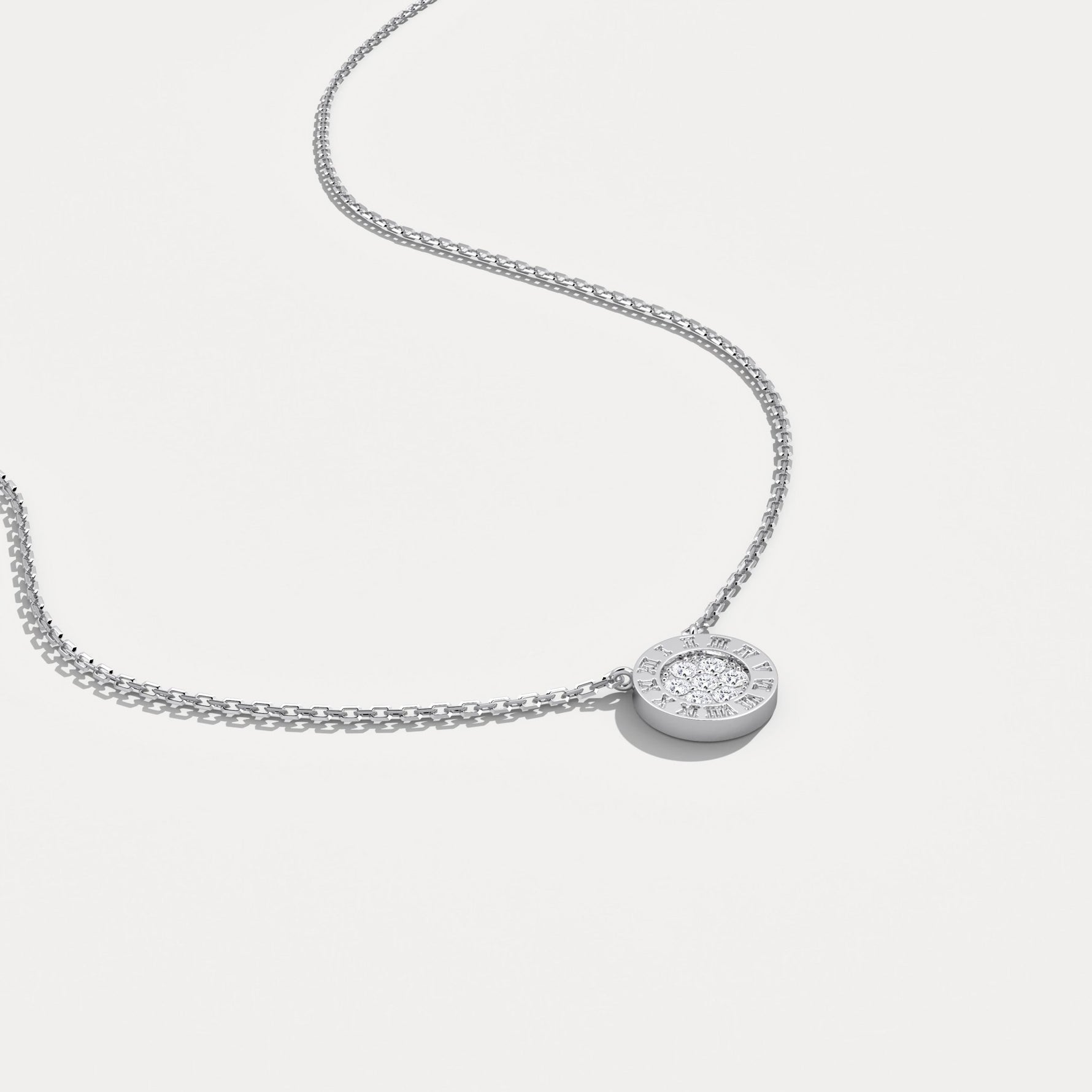 Sterling Silver Roman Numeral Disc Pendant Necklace with Pavé Lab - Grown Diamond - Necklaces