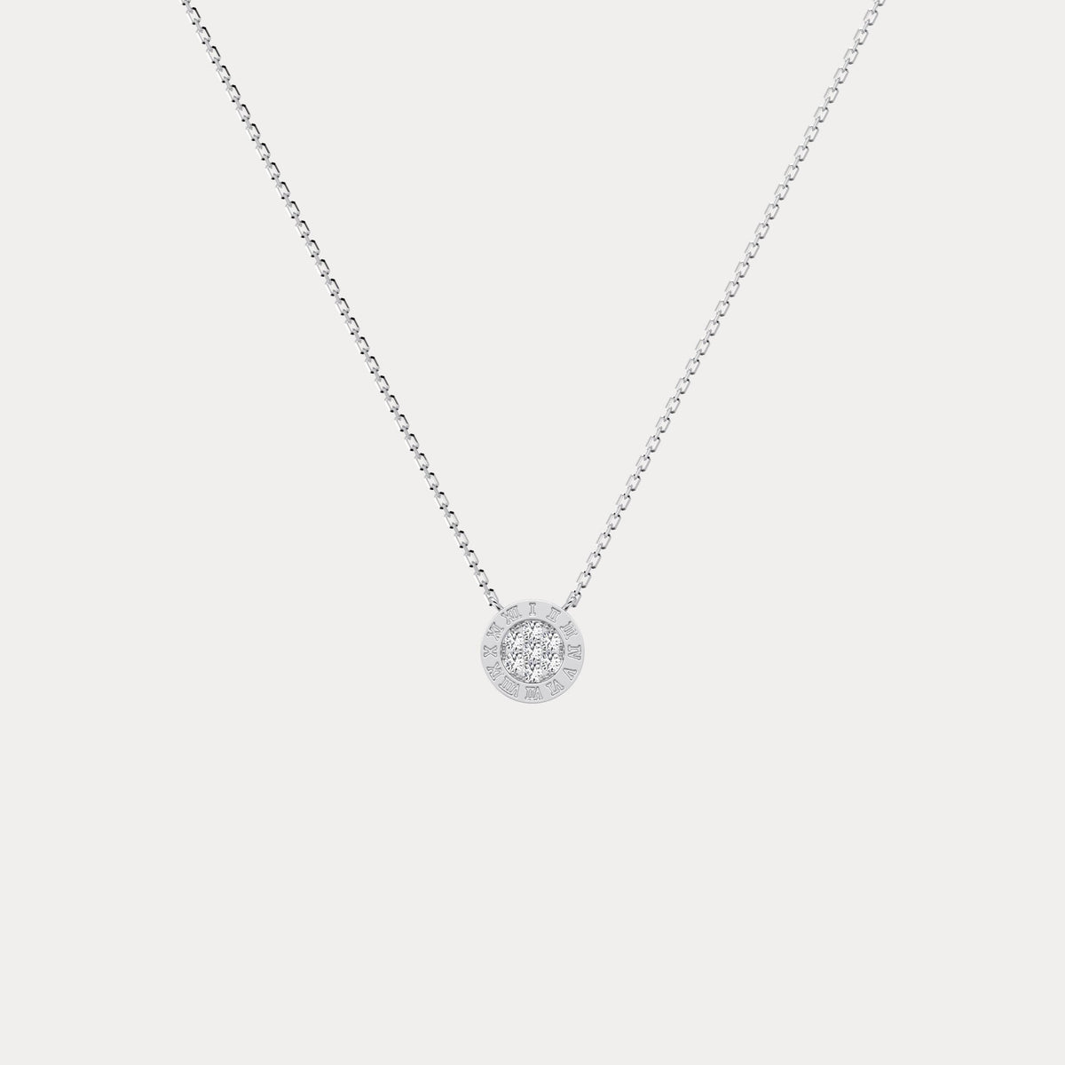 Sterling Silver Roman Numeral Disc Pendant Necklace with Pavé Lab - Grown Diamond - Necklaces
