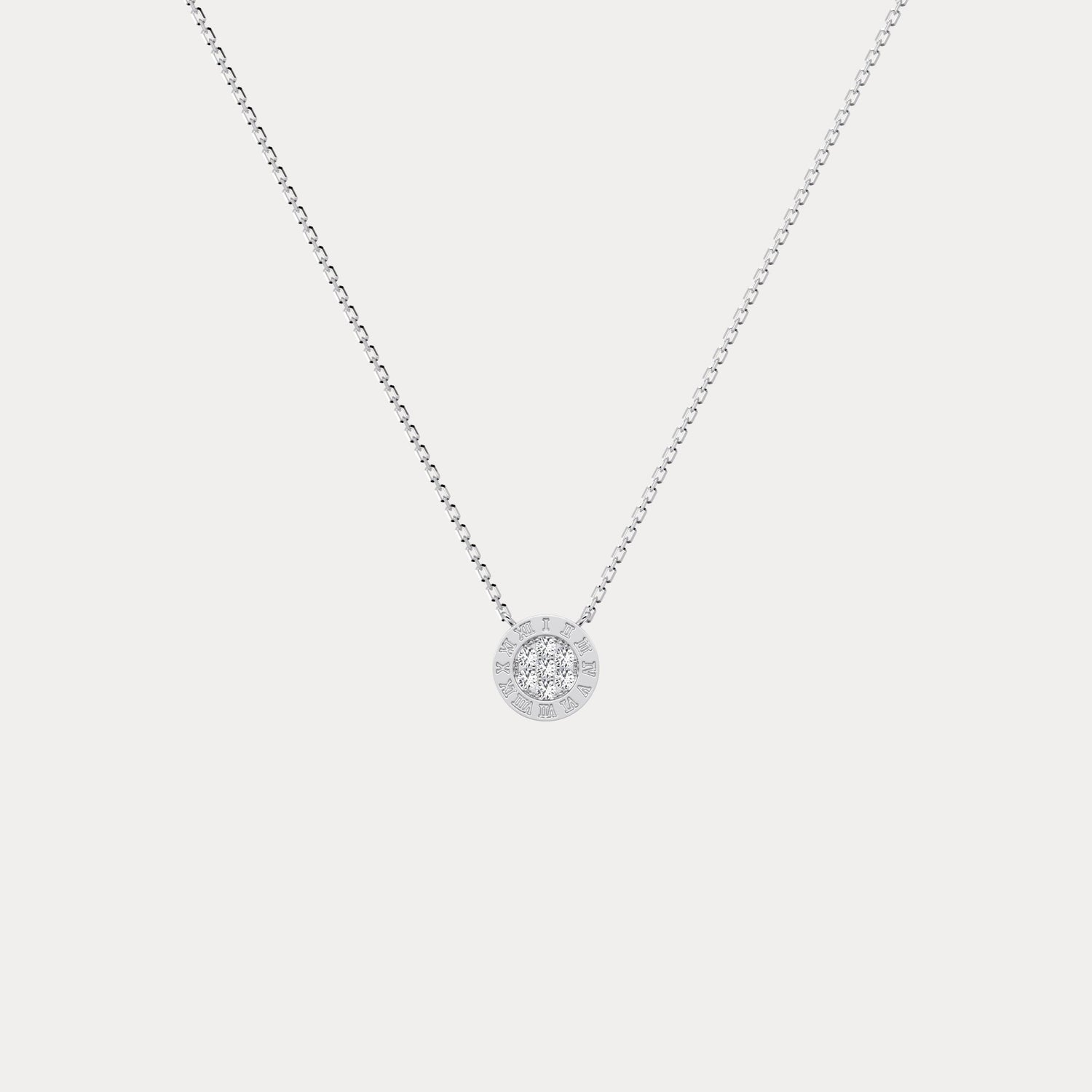 Sterling Silver Roman Numeral Disc Pendant Necklace with Pavé Lab - Grown Diamond - Necklaces