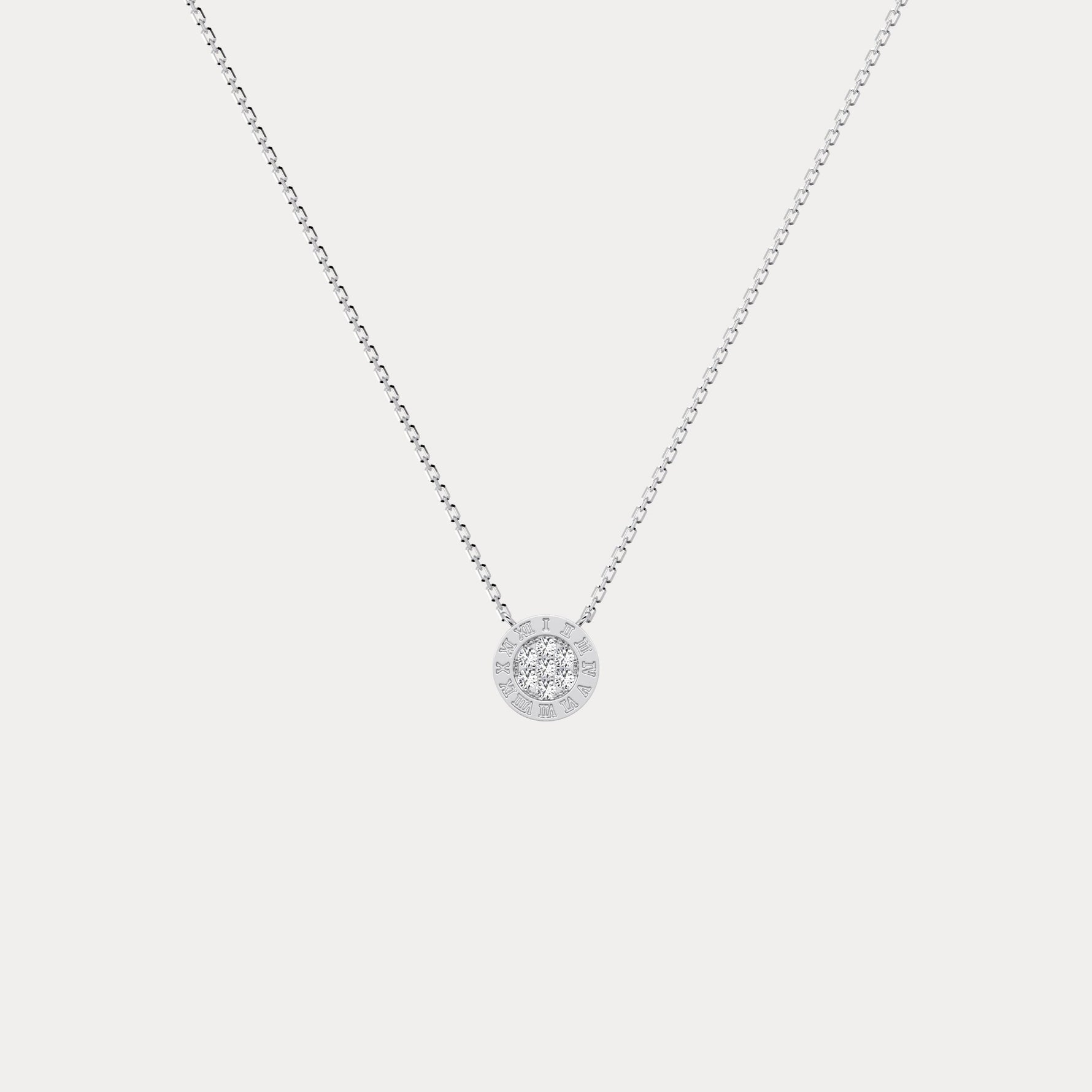 Sterling Silver Roman Numeral Disc Pendant Necklace with Pavé Lab - Grown Diamond - Necklaces