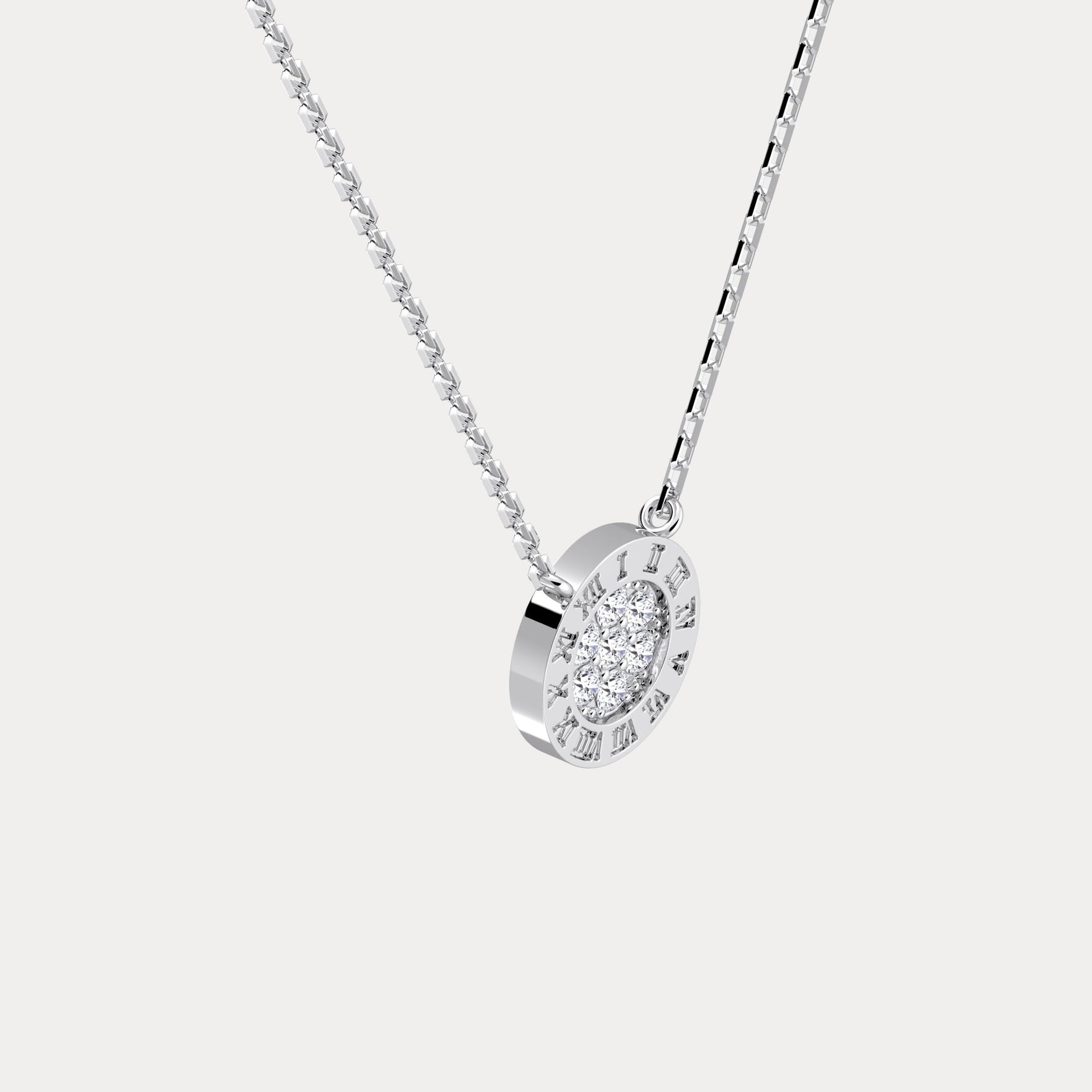 Sterling Silver Roman Numeral Disc Pendant Necklace with Pavé Lab - Grown Diamond - Necklaces
