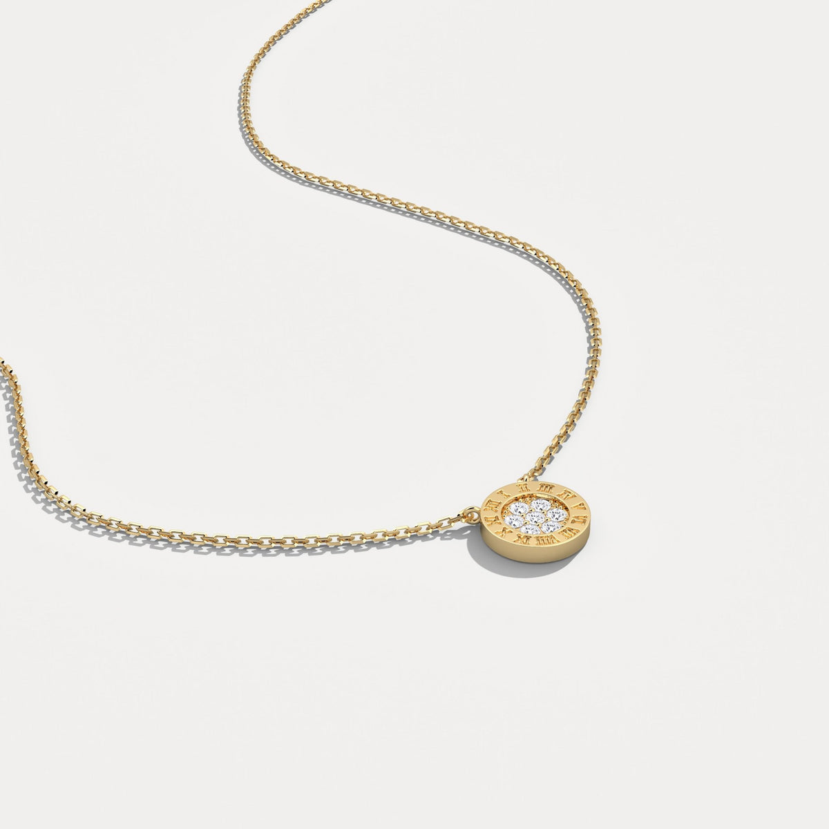Sterling Silver Roman Numeral Disc Pendant Necklace with Pavé Lab - Grown Diamond - Necklaces