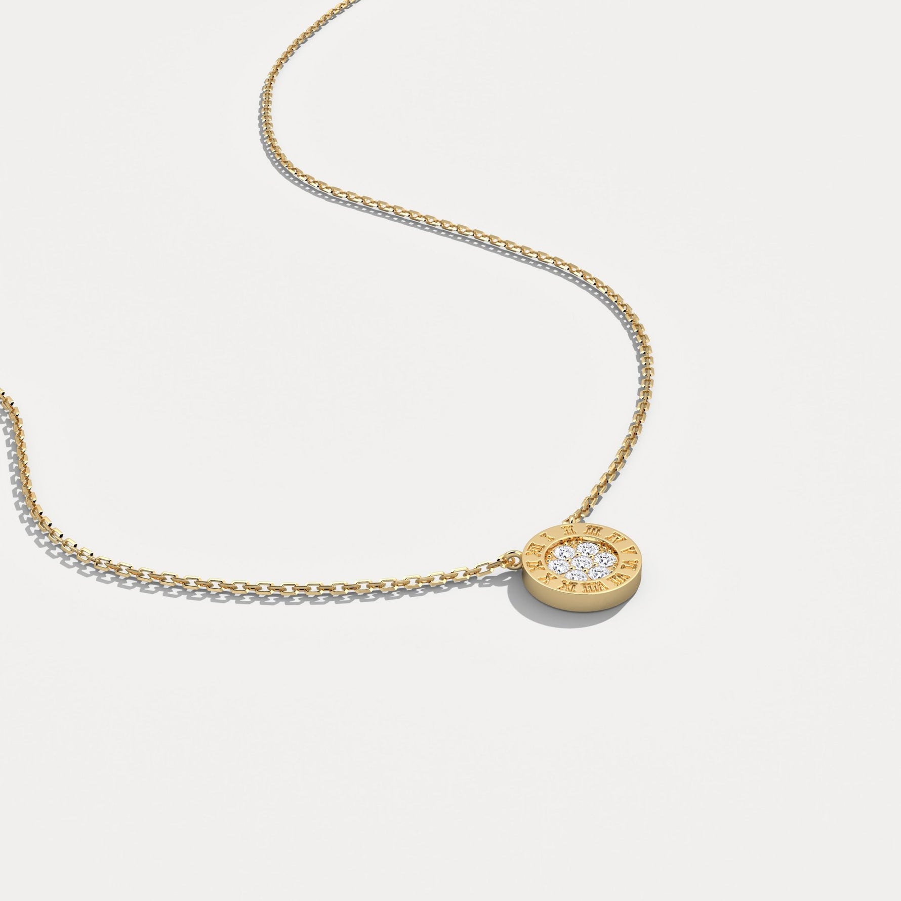 Sterling Silver Roman Numeral Disc Pendant Necklace with Pavé Lab - Grown Diamond - Necklaces