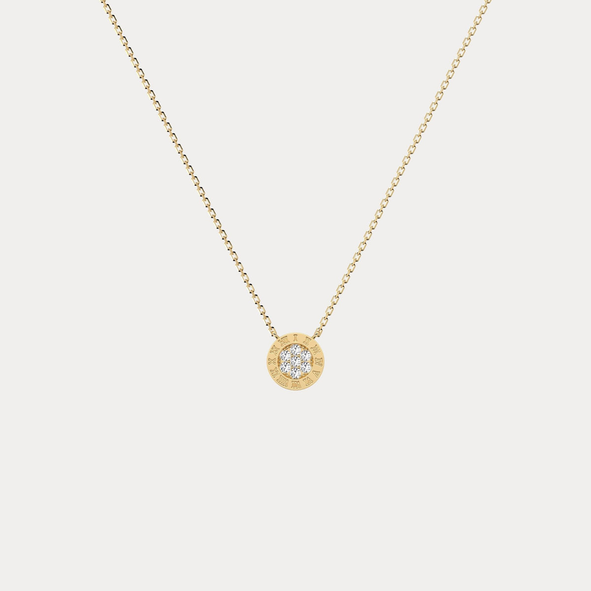 Sterling Silver Roman Numeral Disc Pendant Necklace with Pavé Lab - Grown Diamond - Necklaces