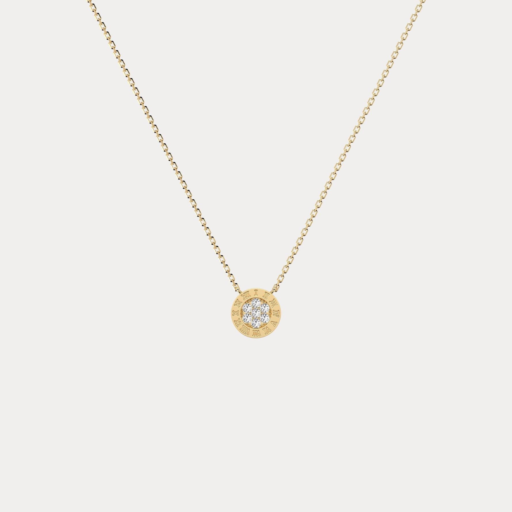 Sterling Silver Roman Numeral Disc Pendant Necklace with Pavé Lab - Grown Diamond - Necklaces