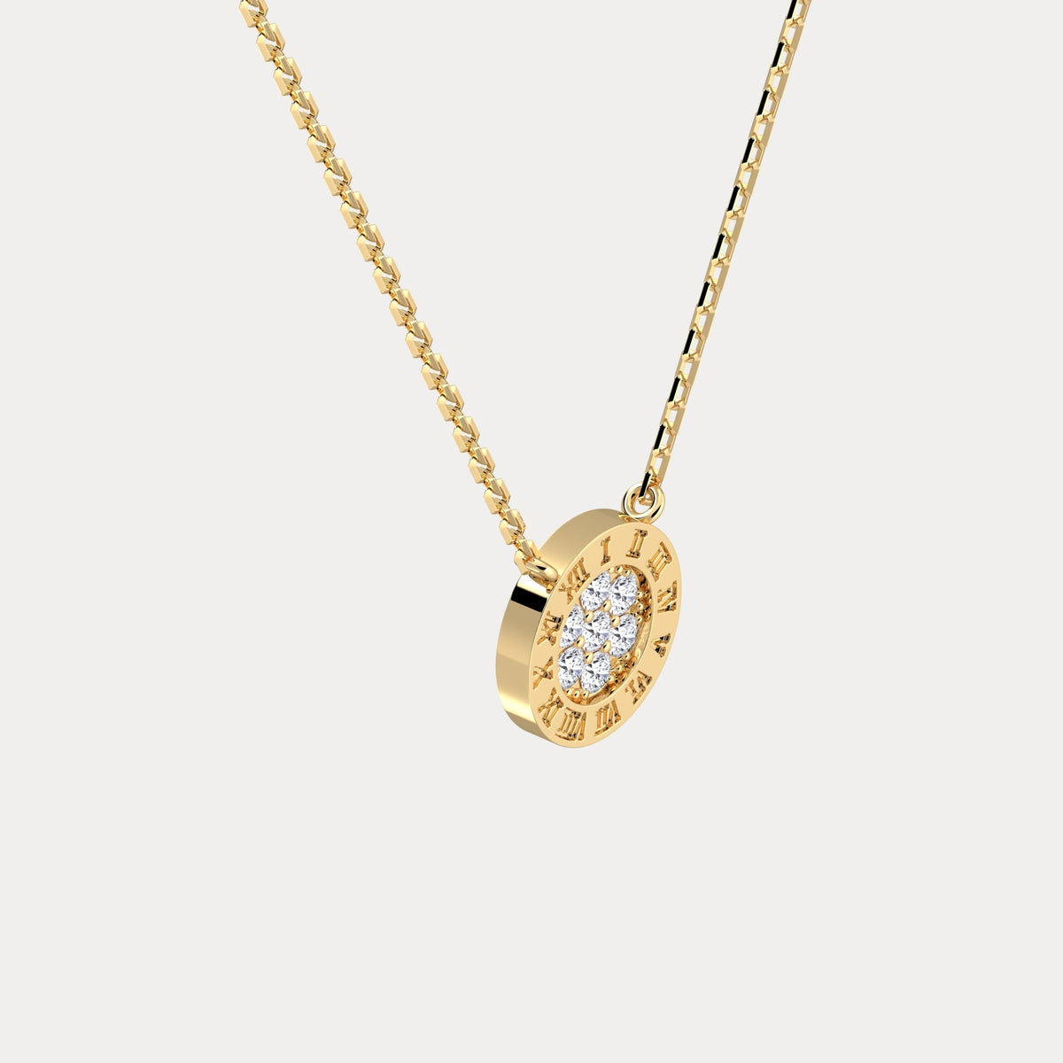 Sterling Silver Roman Numeral Disc Pendant Necklace with Pavé Lab - Grown Diamond - Necklaces