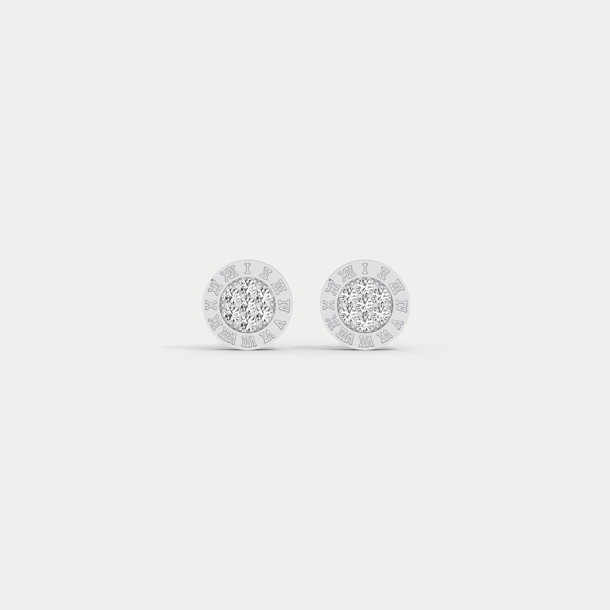 Roman Numeral Disc Stud Earrings with Pavé Lab - Grown Diamond in Sterling Silver - Earrings