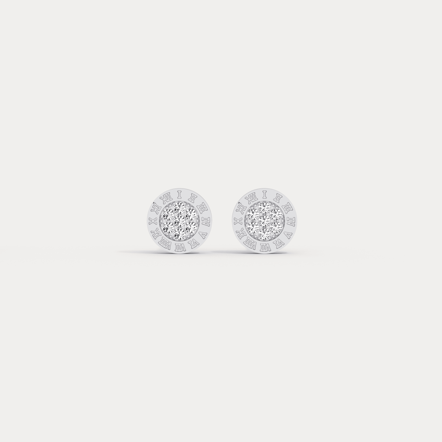 Roman Numeral Disc Stud Earrings with Pavé Lab - Grown Diamond in Sterling Silver - Earrings