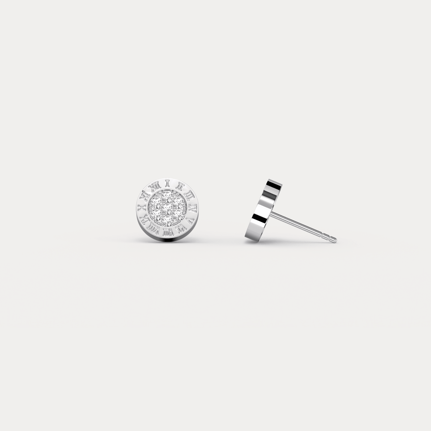 Roman Numeral Disc Stud Earrings with Pavé Lab - Grown Diamond in Sterling Silver - Earrings