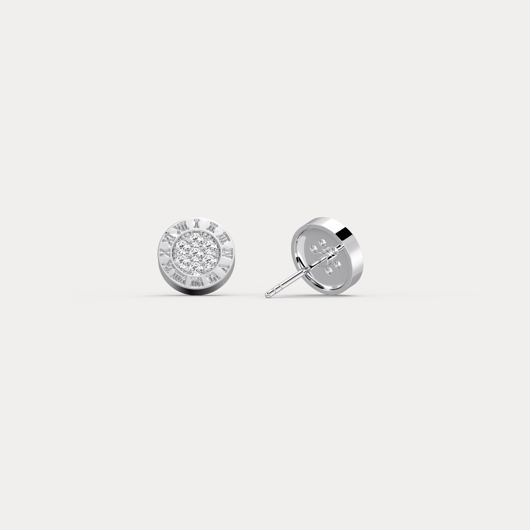Roman Numeral Disc Stud Earrings with Pavé Lab - Grown Diamond in Sterling Silver - Earrings