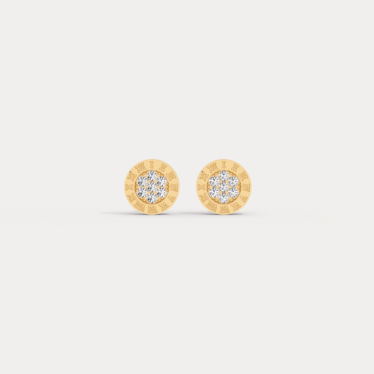 Roman Numeral Disc Stud Earrings with Pavé Lab - Grown Diamond in Sterling Silver - Earrings